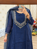 Blue Mul Chanderi Suit | Handloom Zari Beauty | Cotton lining| With Tissue Duppata|Classy & Elegant Suit Set
