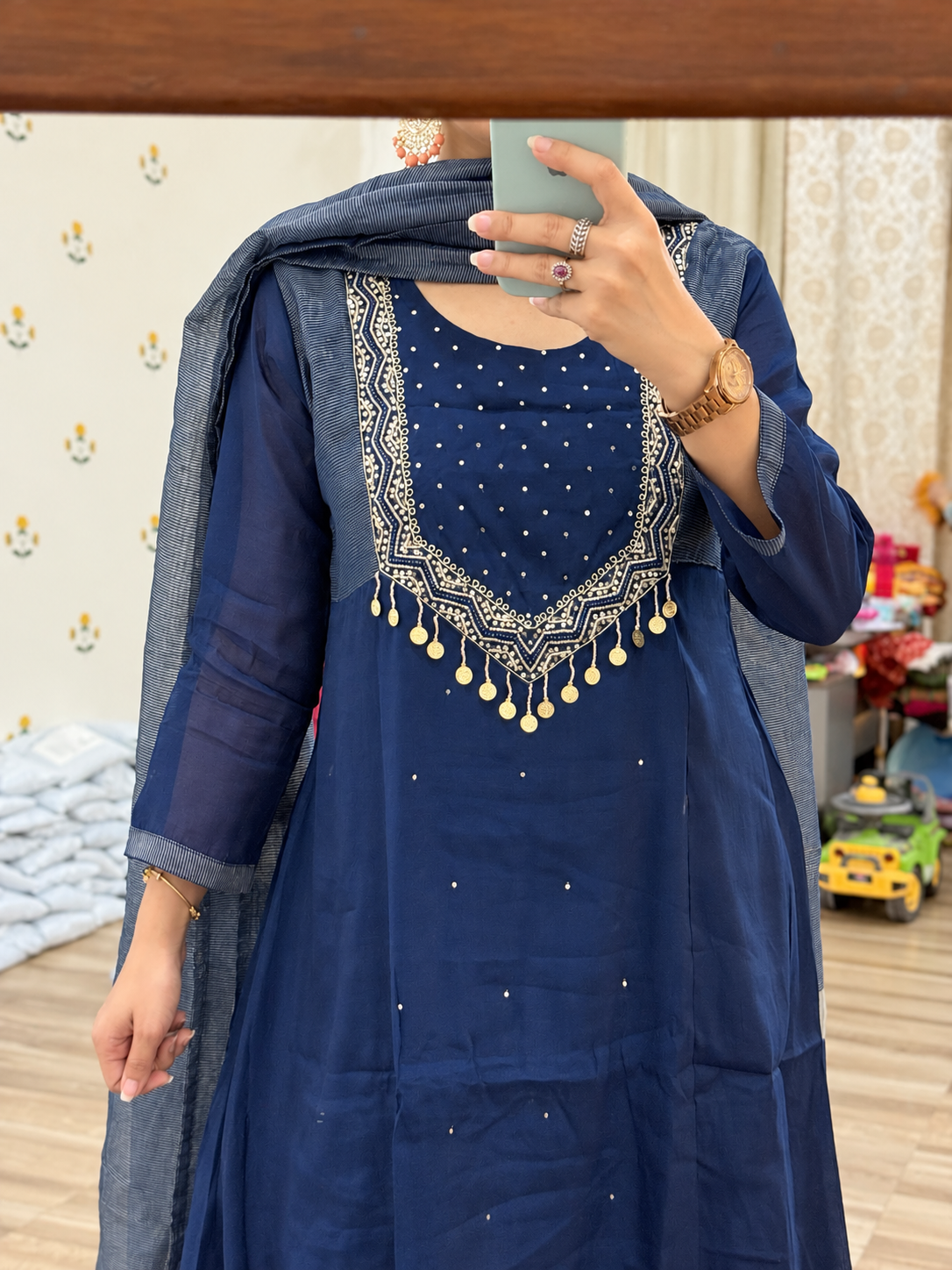 Blue Mul Chanderi Suit | Handloom Zari Beauty | Cotton lining| With Tissue Duppata|Classy & Elegant Suit Set