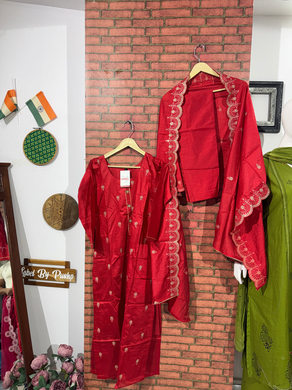 Red Embroidered Set | Cotton silk| With lining