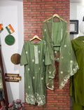 Sage Green Suit Set| With lining| Embroidered| Silk Cotton