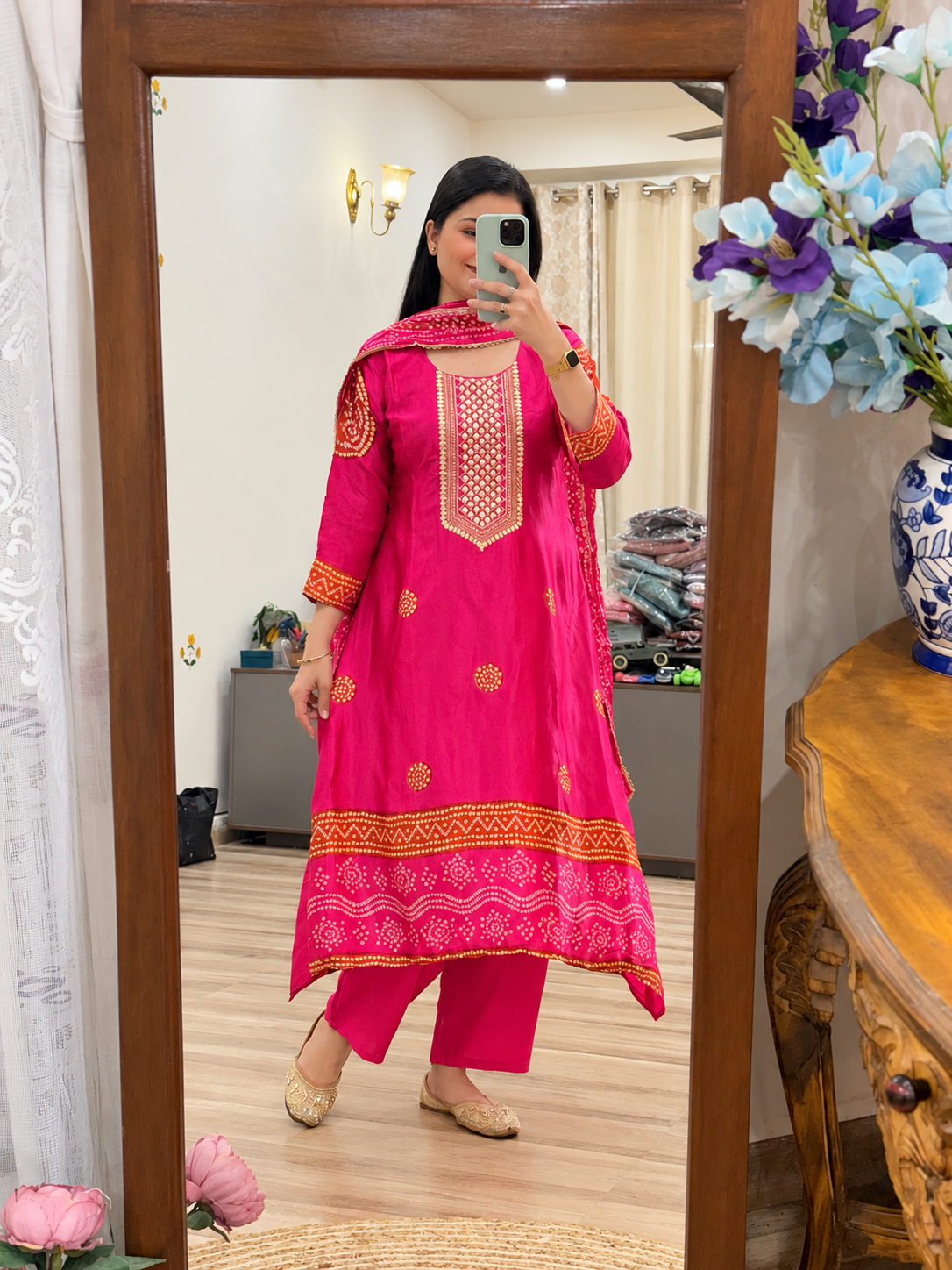 Premium Gajji Silk Suit| Printed back| Bandhani Duppata| Lining