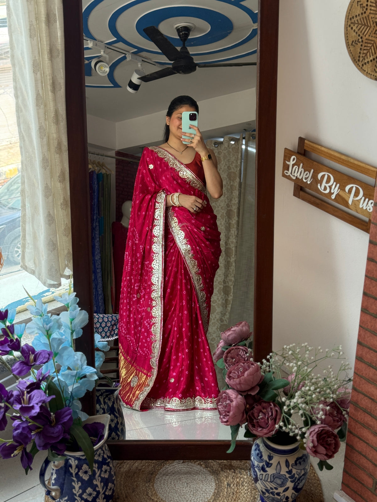Pink Pure Gaji Silk Bandhani Saree with Gotta Patti Handwork|Without  blouse | Premium Handwork Saree
