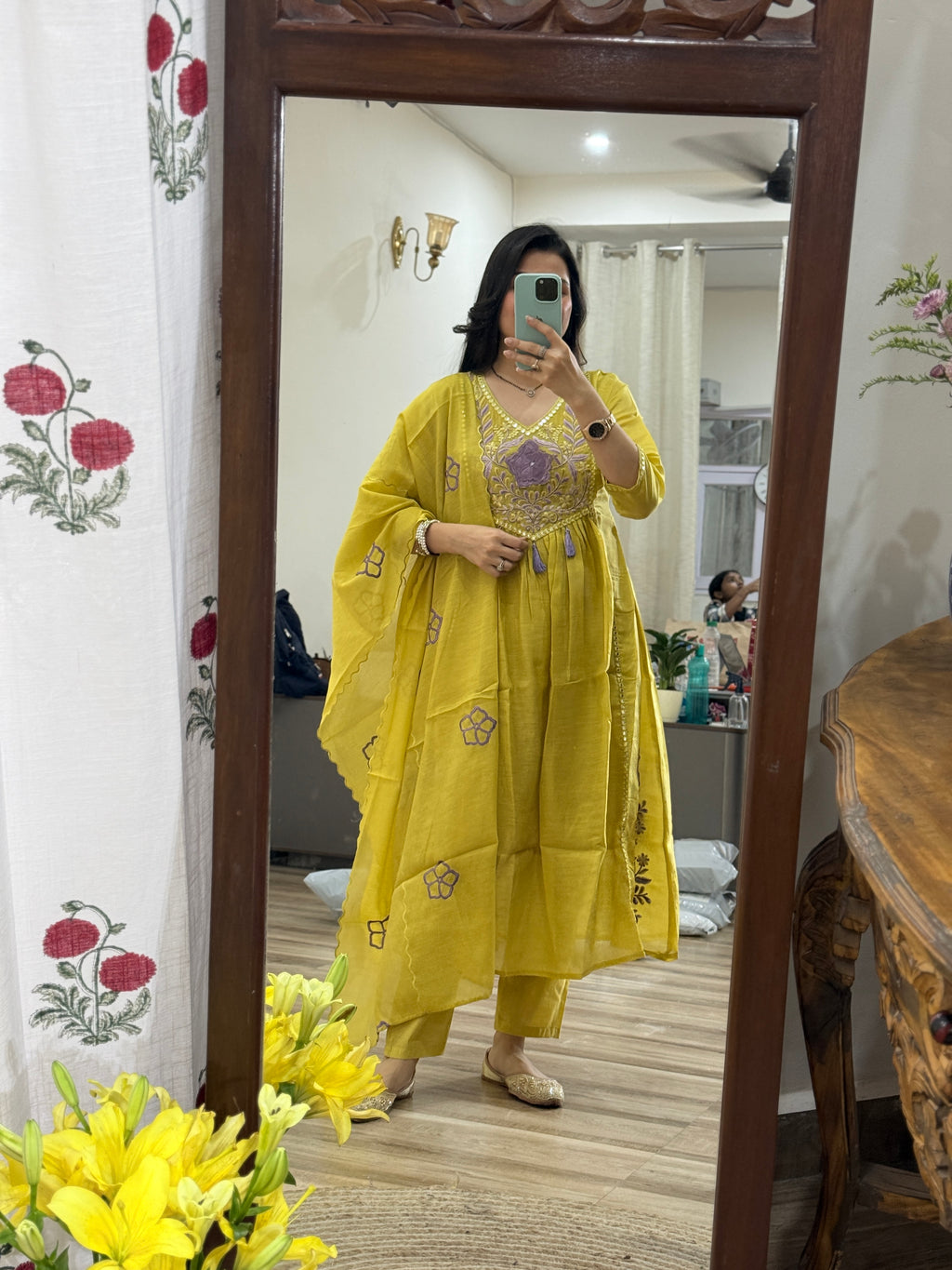 Festive Special Yellow | Embroidered| with lining| Embroidered Duppata| Mul Chanderi