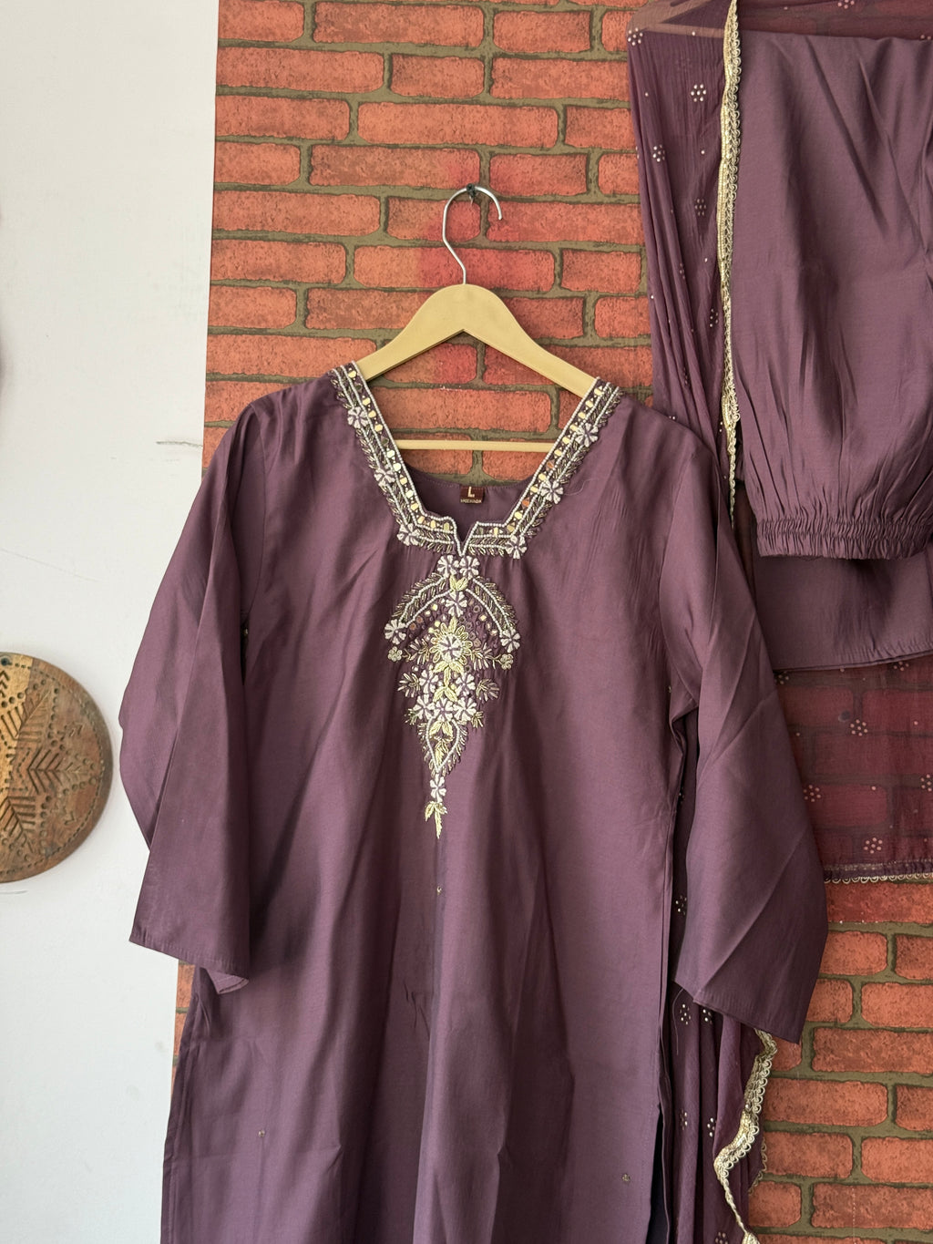 Onion Purple Suit |With lining| Embroidered| Silk