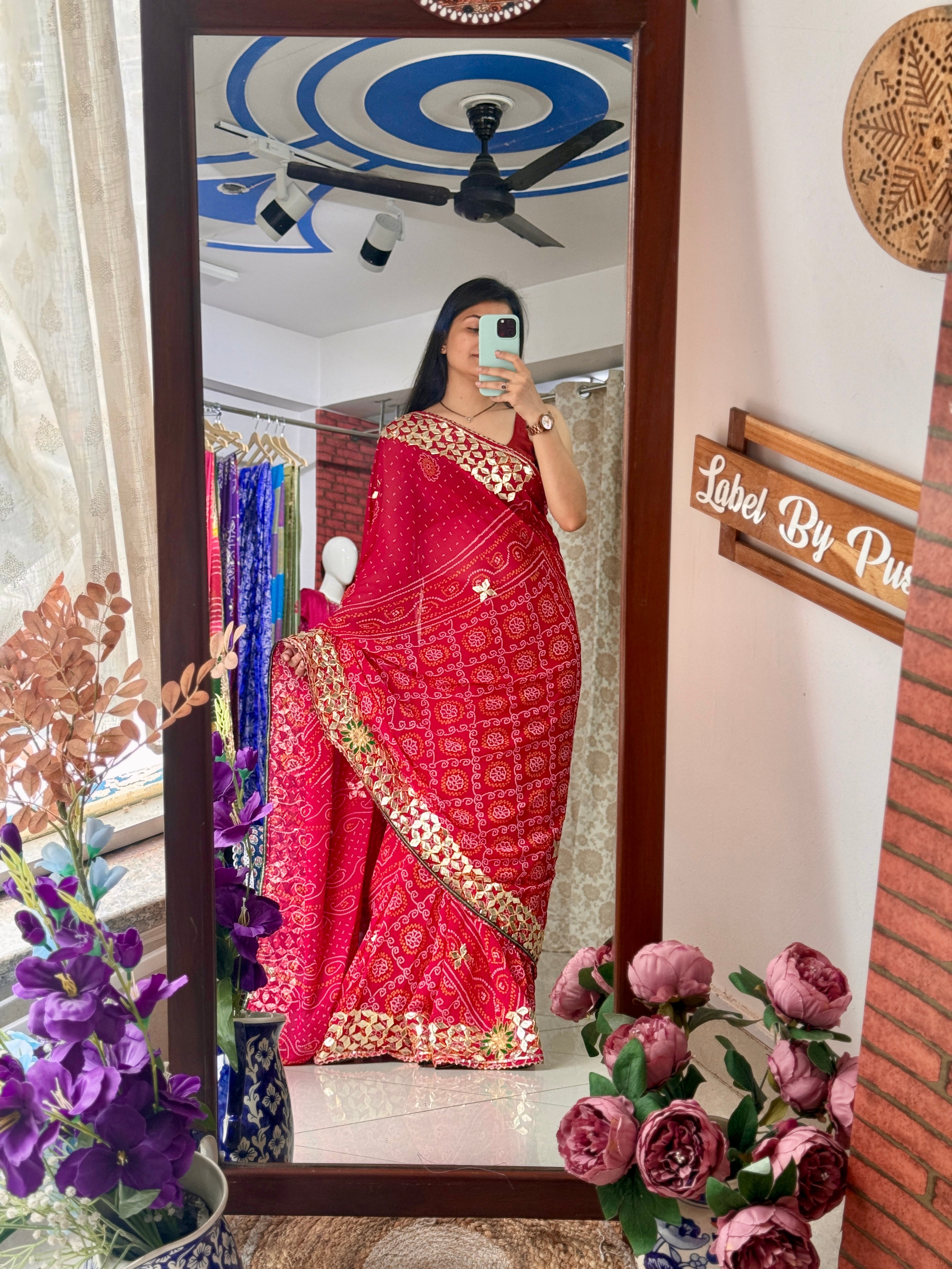 Pink Bandhani Saree | Gotta pati work| Partywear Special| with blouse