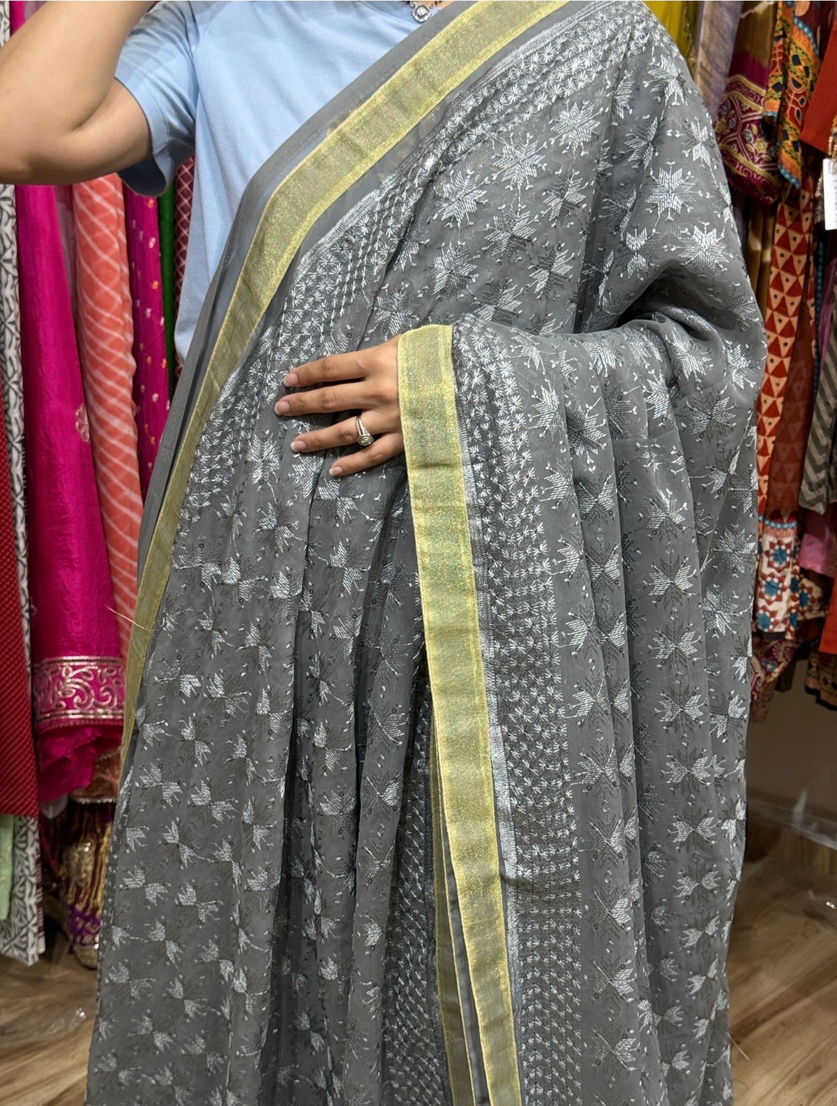 Sale Saree | without blouse| Phulkari | Semi Chiffon