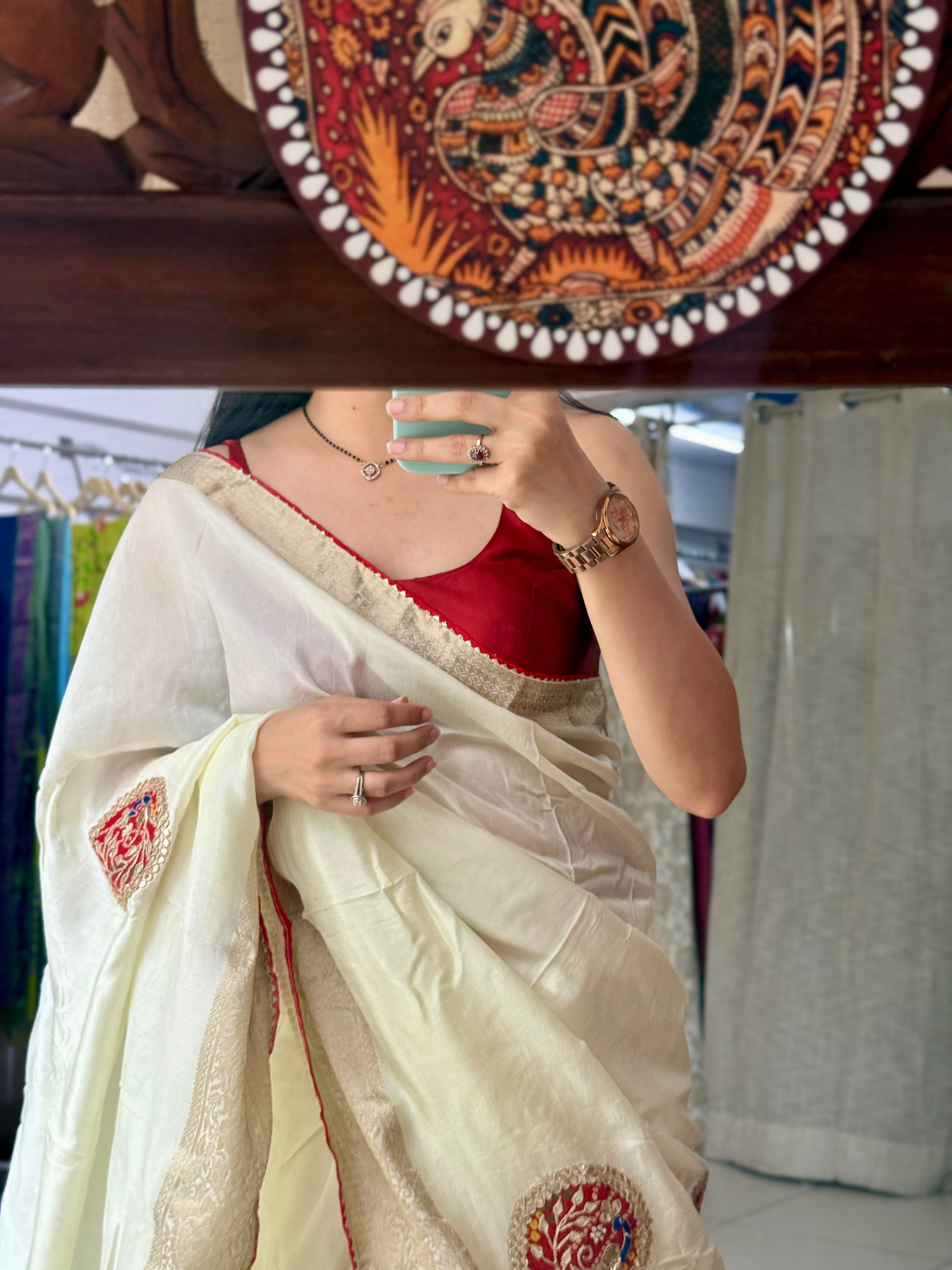 Dola Silk| Hand Embroidery| Gottapati work| With blouse | Partywear Saree