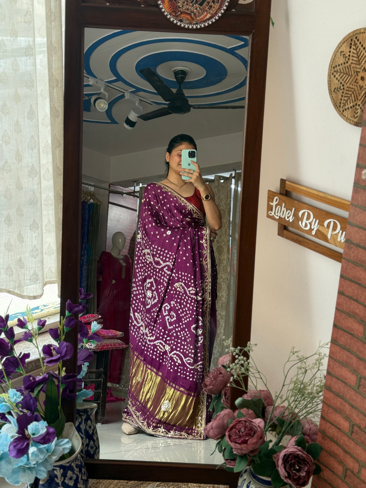 Purple Pure Gaji Silk Bandhani Saree with Gotta Patti Handwork|Comes with blouse | Premium Handwork Saree