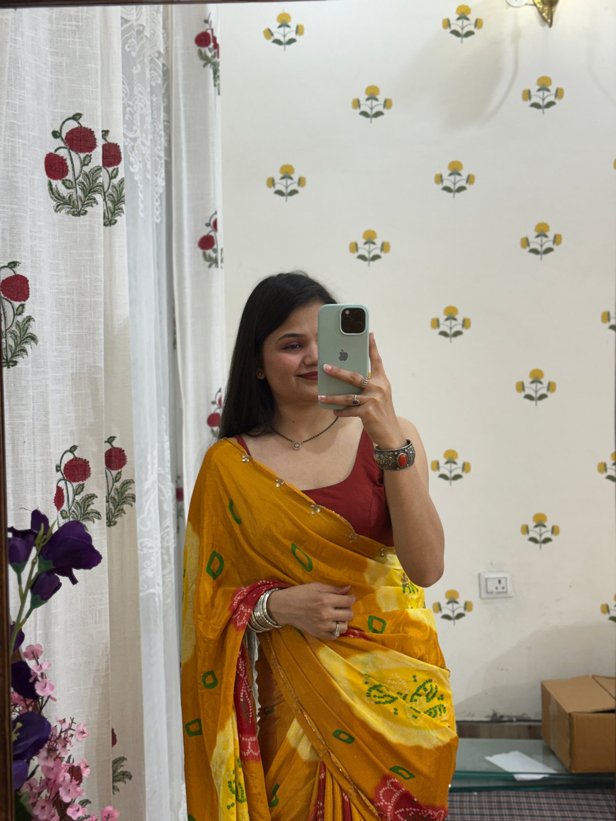 Yellow Pure Georgette Saree | Cutdana Handwork | With blouse