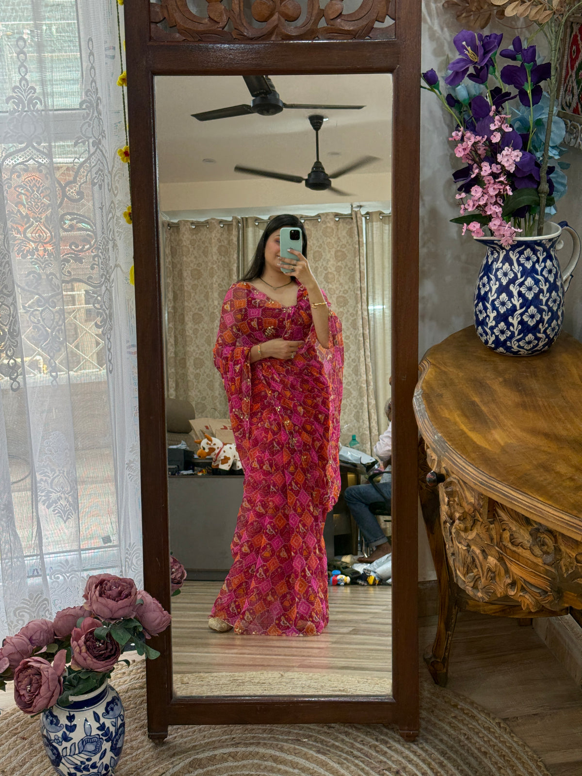 Dual tone Patola Printed Cutdana Embroidered| Semi Chiffon Sarees| Without blouse