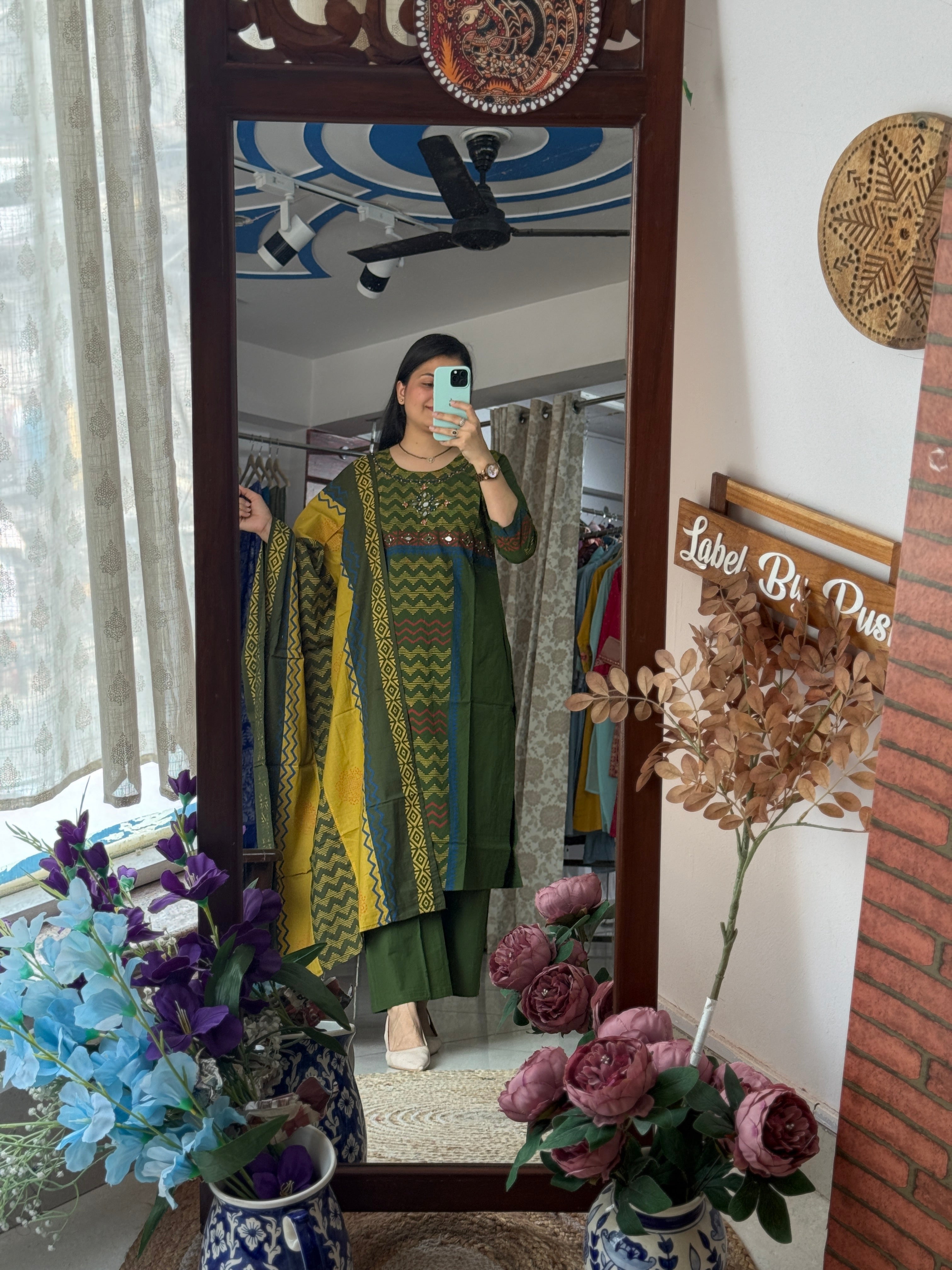 Handwork| Cotton Suit Set | Designer Duppata | mirror work