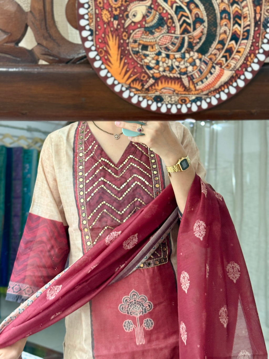 Chanderi Silk| Handwork Suit| With cotton lining| Partywear