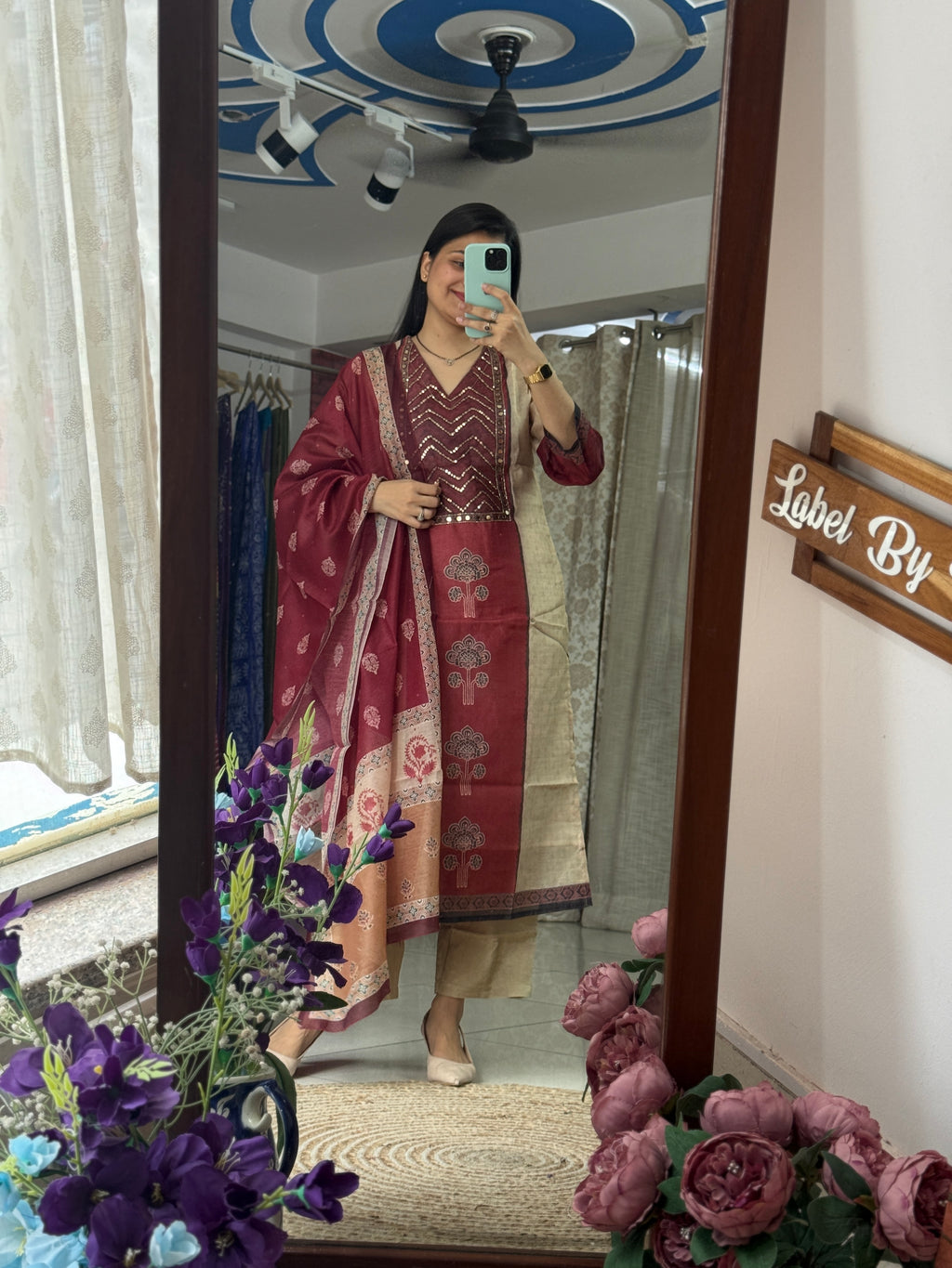Chanderi Silk| Handwork Suit| With cotton lining| Partywear