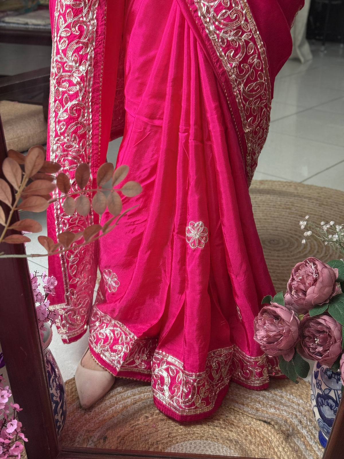 Pink Dola Silk Saree|Gota patti with sequin work| With embroidered blouse | Partywear