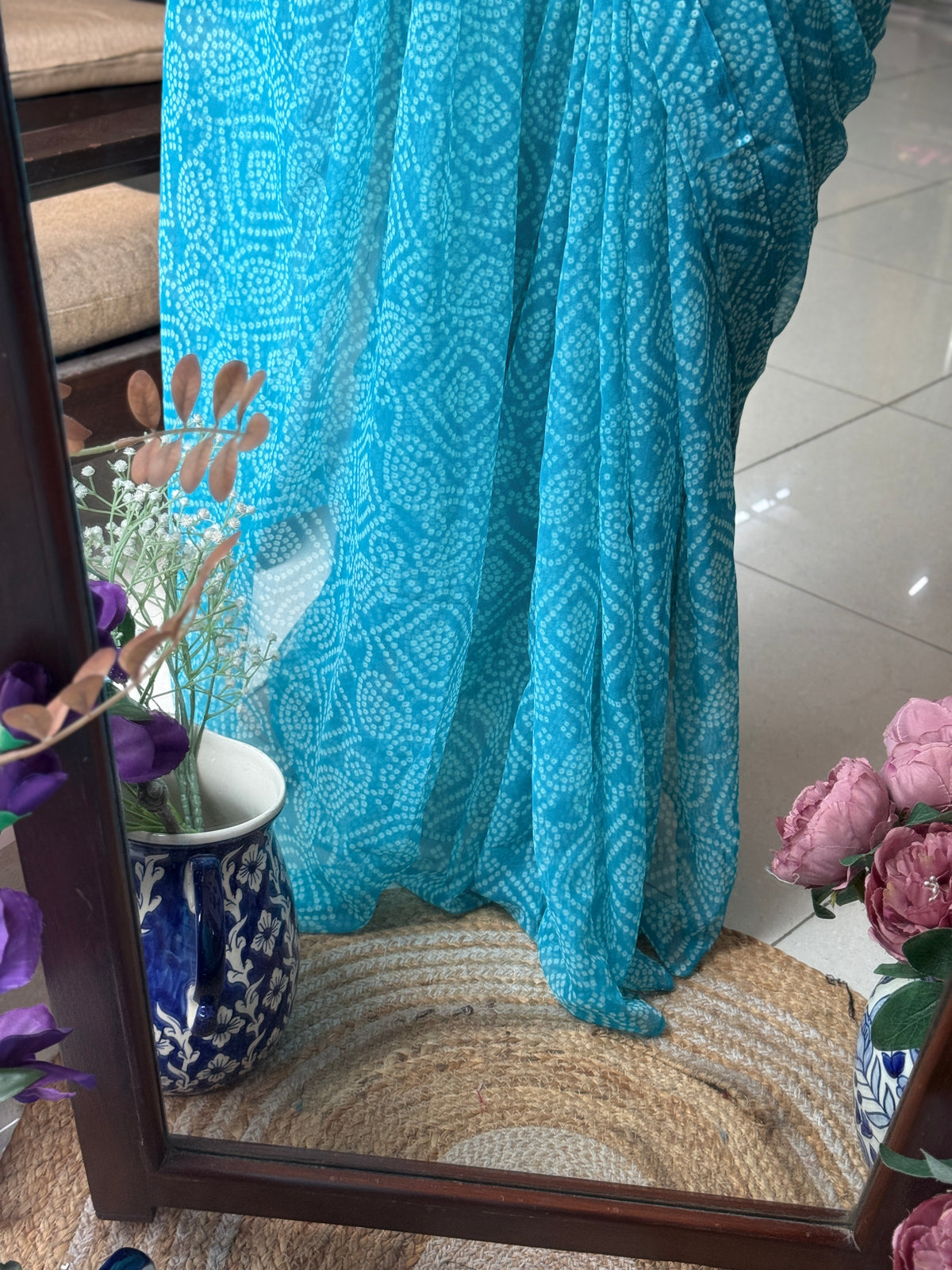 Firozi Georgette Bandhani Saree|without blouse| Budget Friendly