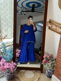 Blue Sharara Set| Chinon | lining in top + bottom | Hand Embroidered | Embroidered Duppata