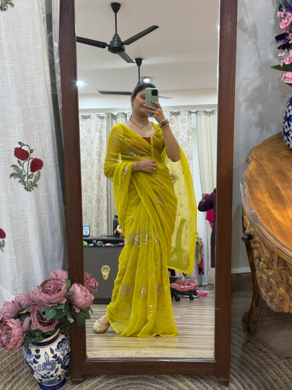 Green Zari Embroidered| Georgette Sarees| Without Blouse