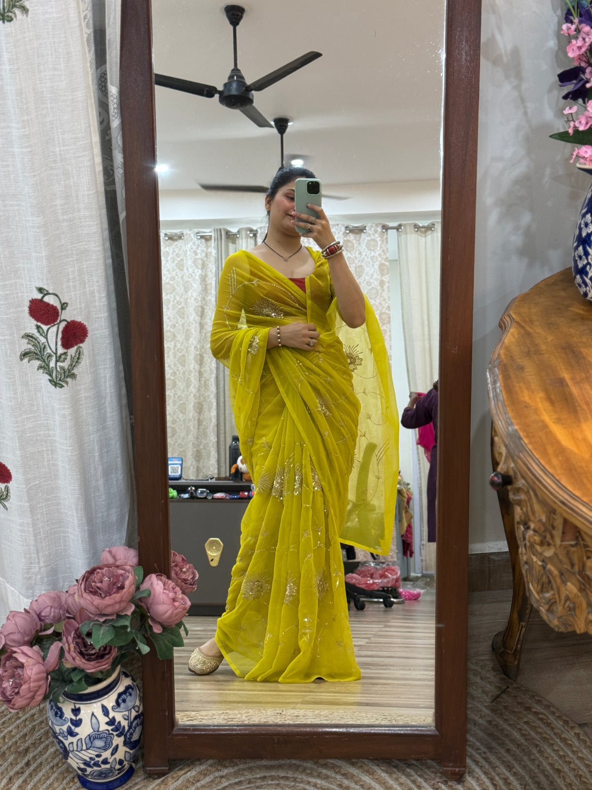 Green Zari Embroidered| Georgette Sarees| Without Blouse