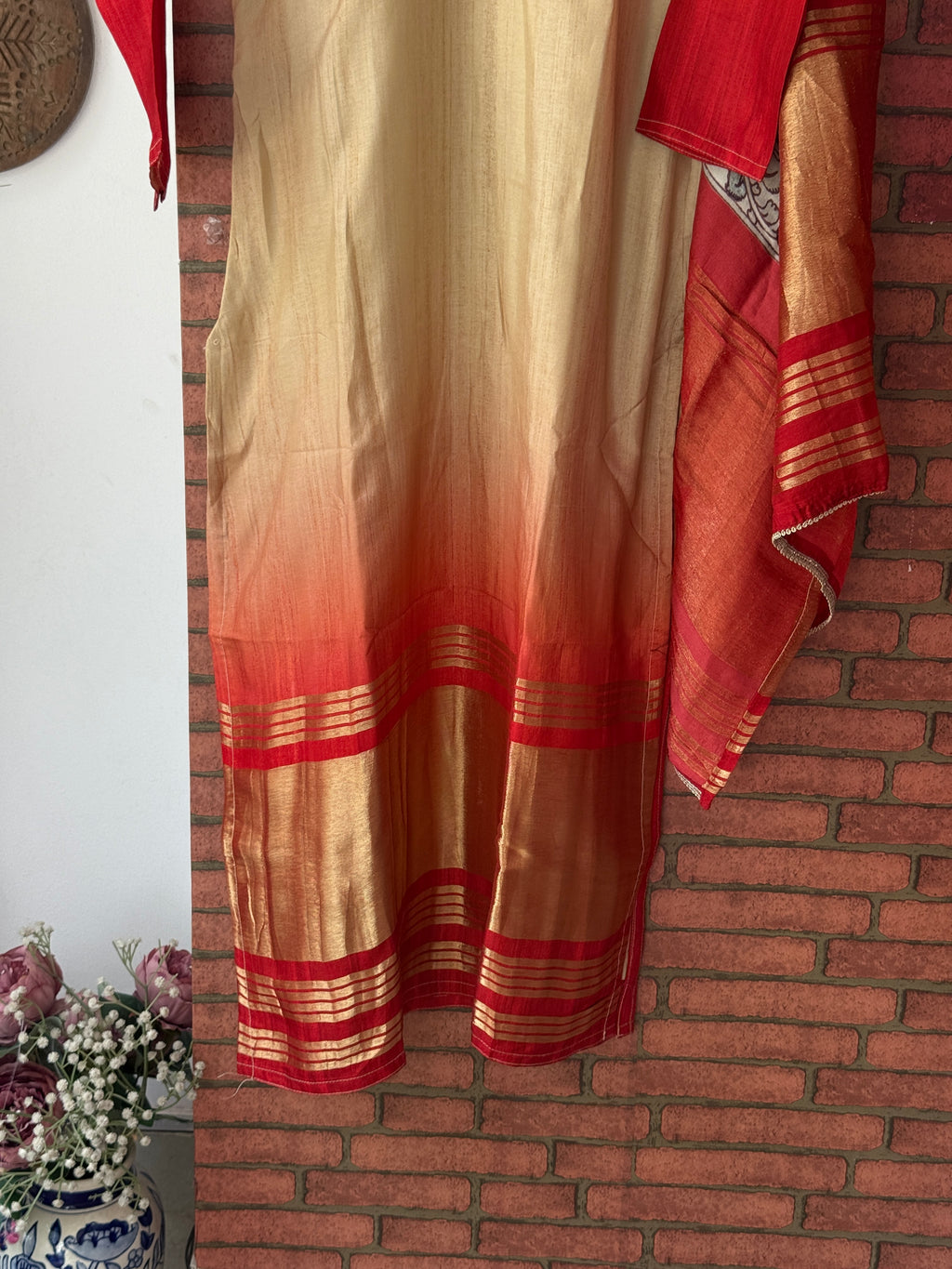 Red Lugdipatta Suit |With lining| Kalamakri | Dola Silk