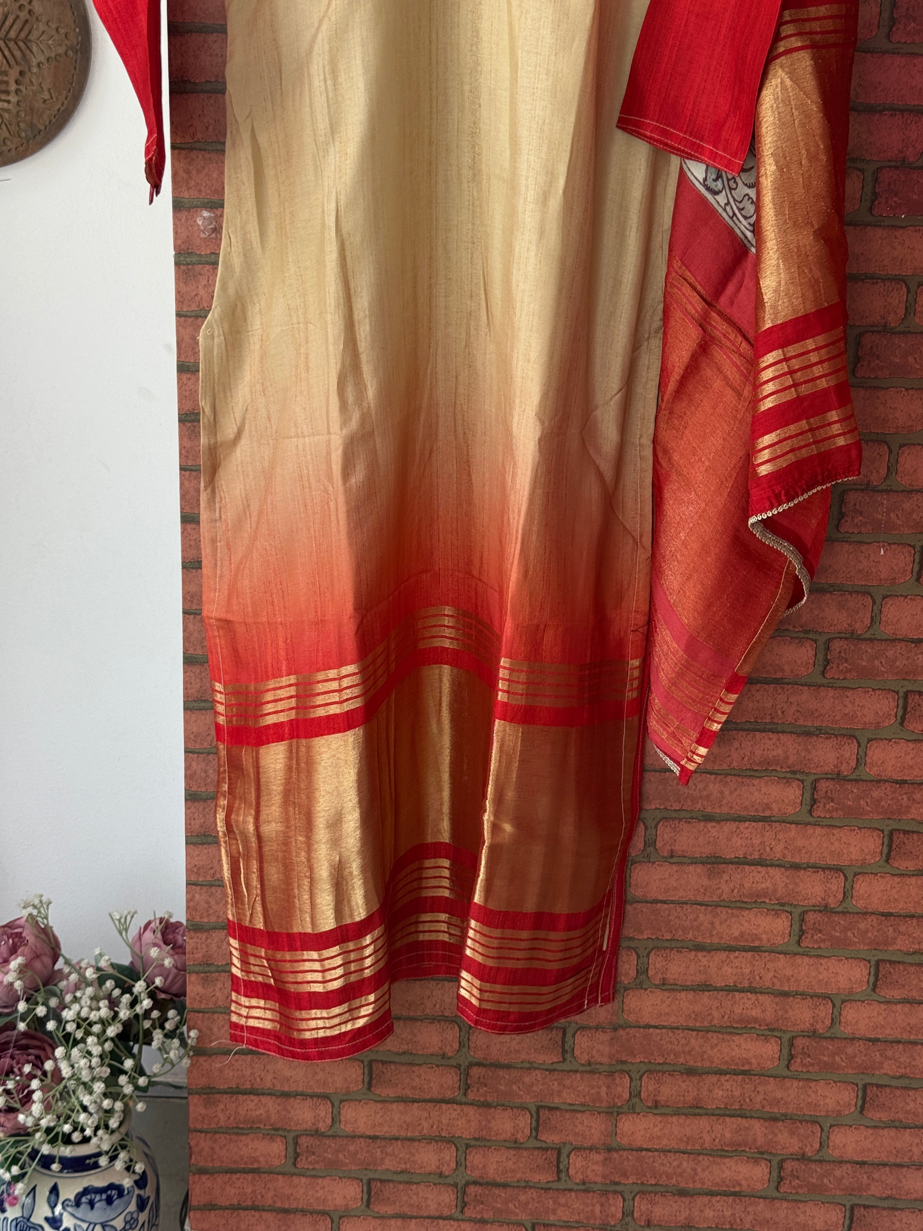 Red Lugdipatta Suit |With lining| Kalamakri | Dola Silk