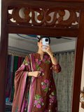 Brown Floral Printed Suit Set for Women | Elegant Ethnic Wear with Dupatta