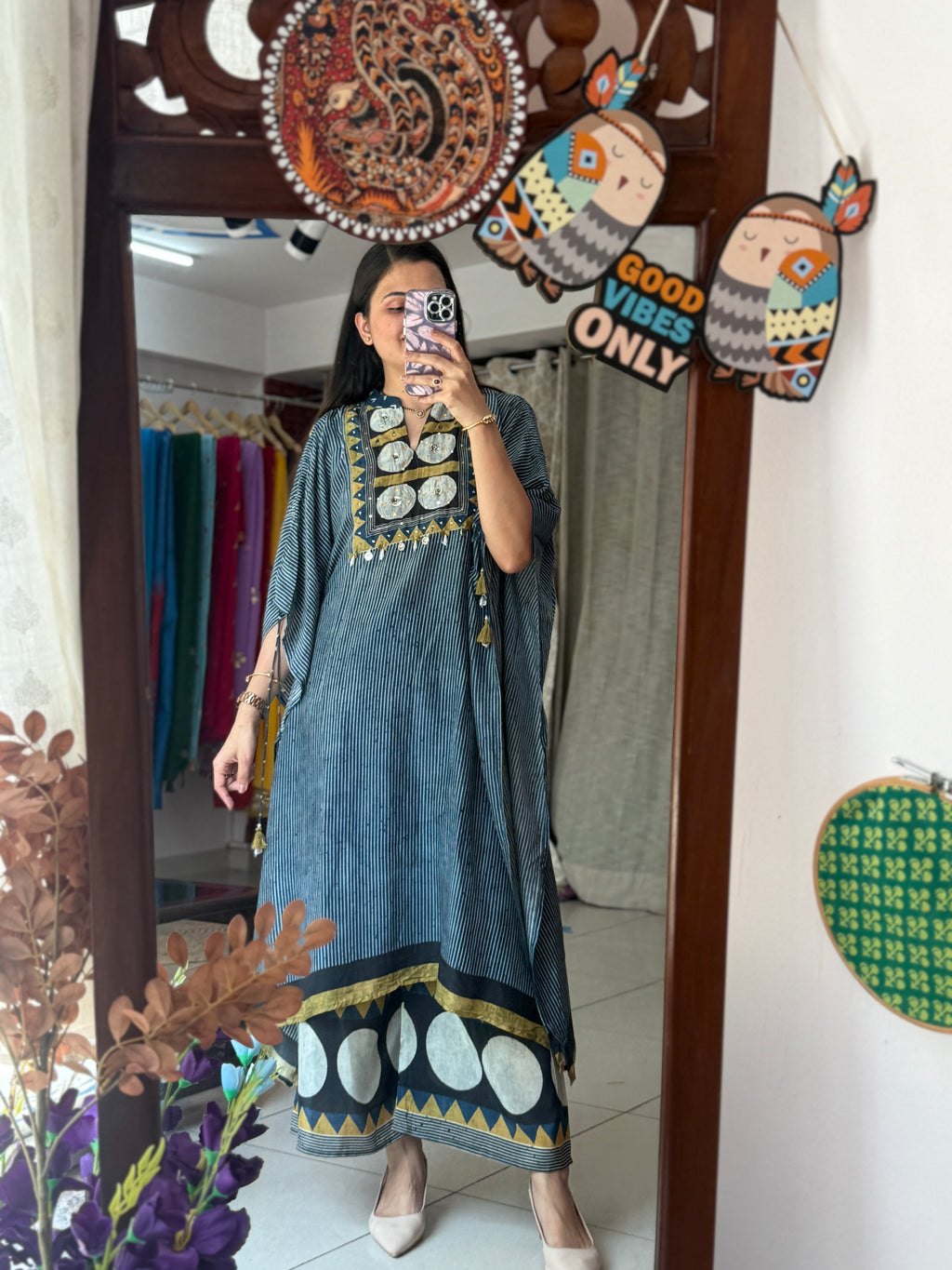 Blue Printed Kaftan Set for Women | Stylish Ethnic Kaftan Co-Ord