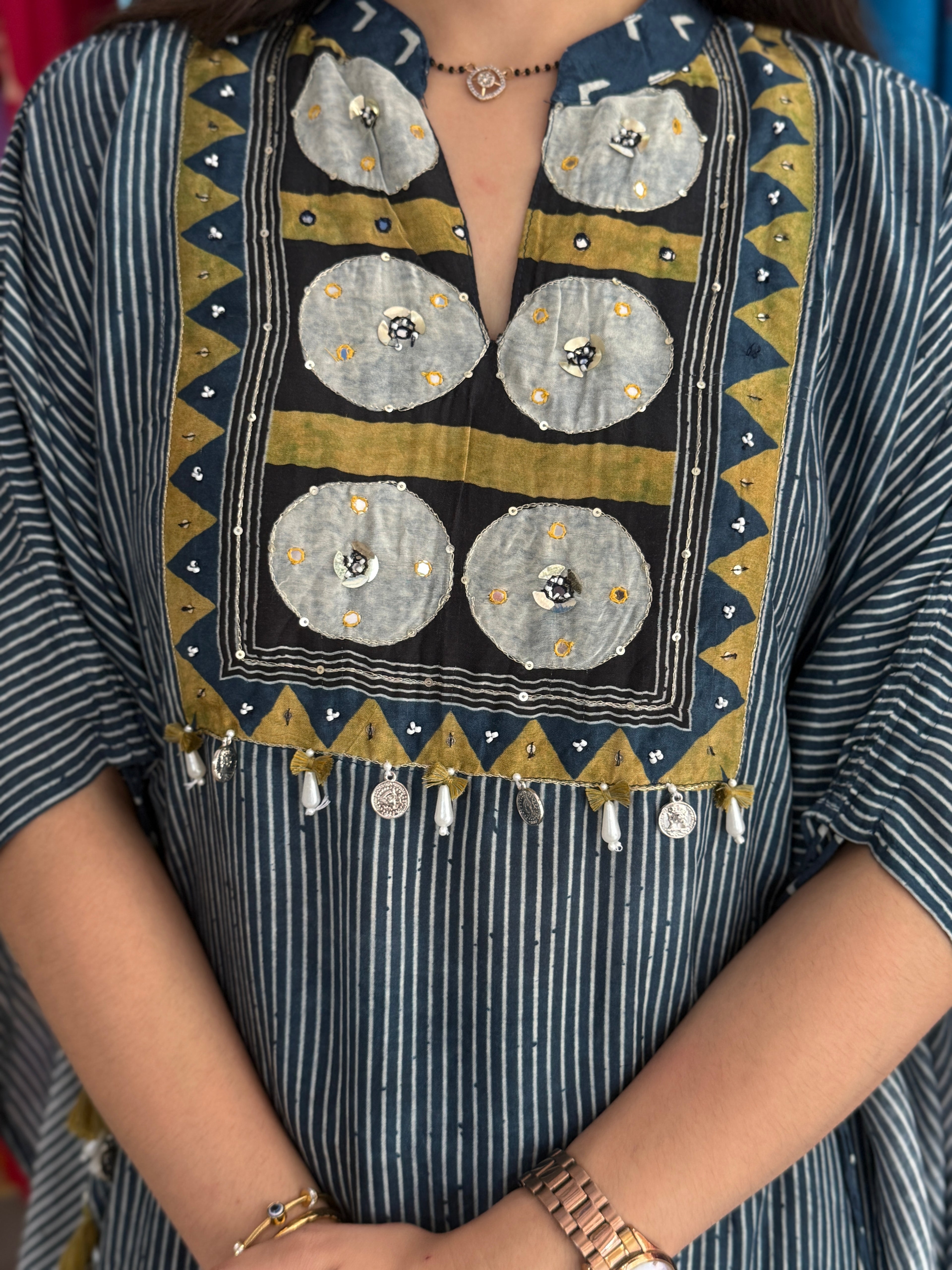 Blue Printed Kaftan Set for Women | Stylish Ethnic Kaftan Co-Ord