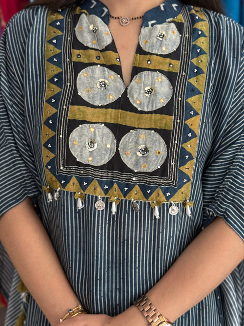Blue Printed Kaftan Set for Women | Stylish Ethnic Kaftan Co-Ord
