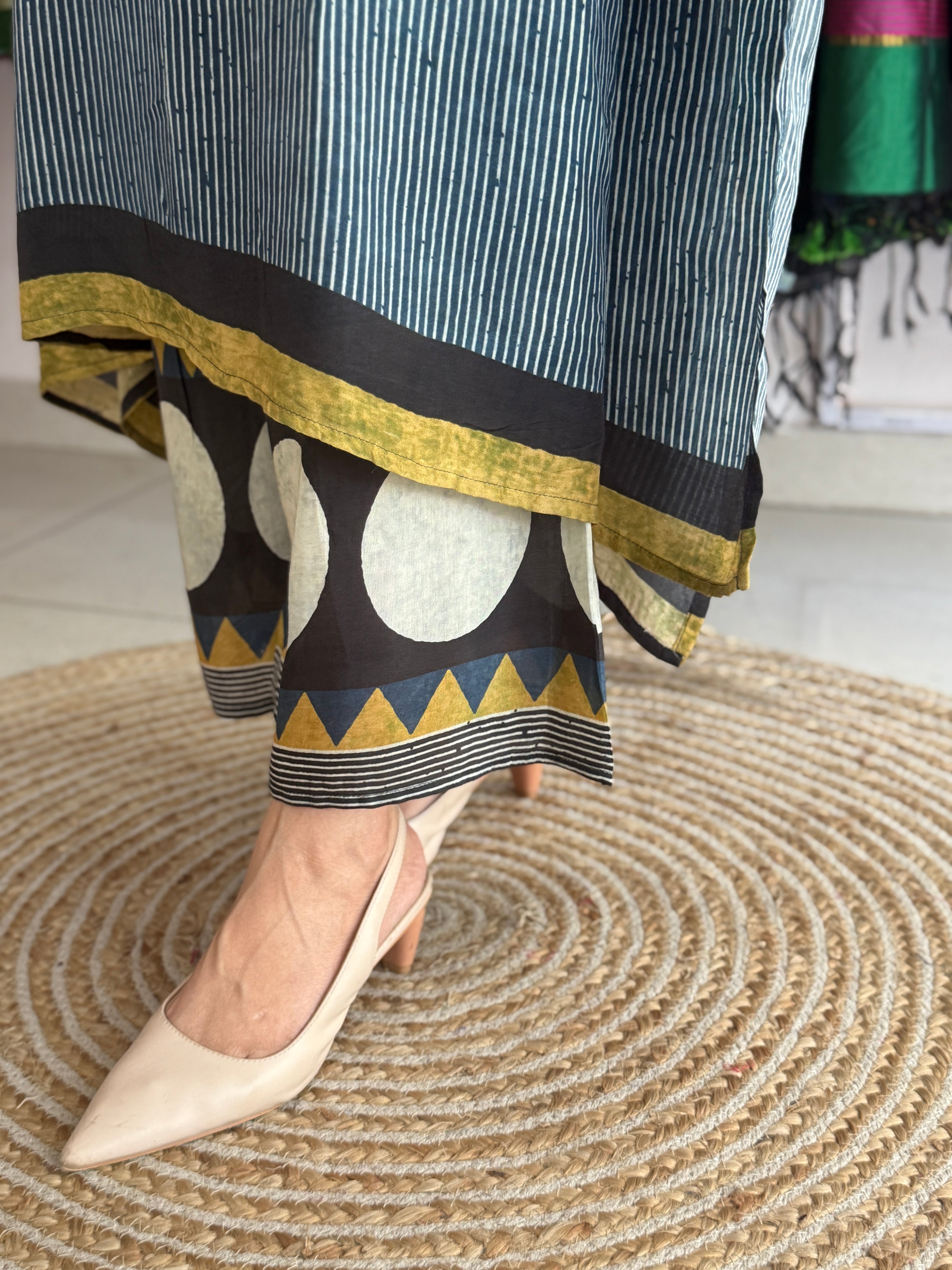 Blue Printed Kaftan Set for Women | Stylish Ethnic Kaftan Co-Ord