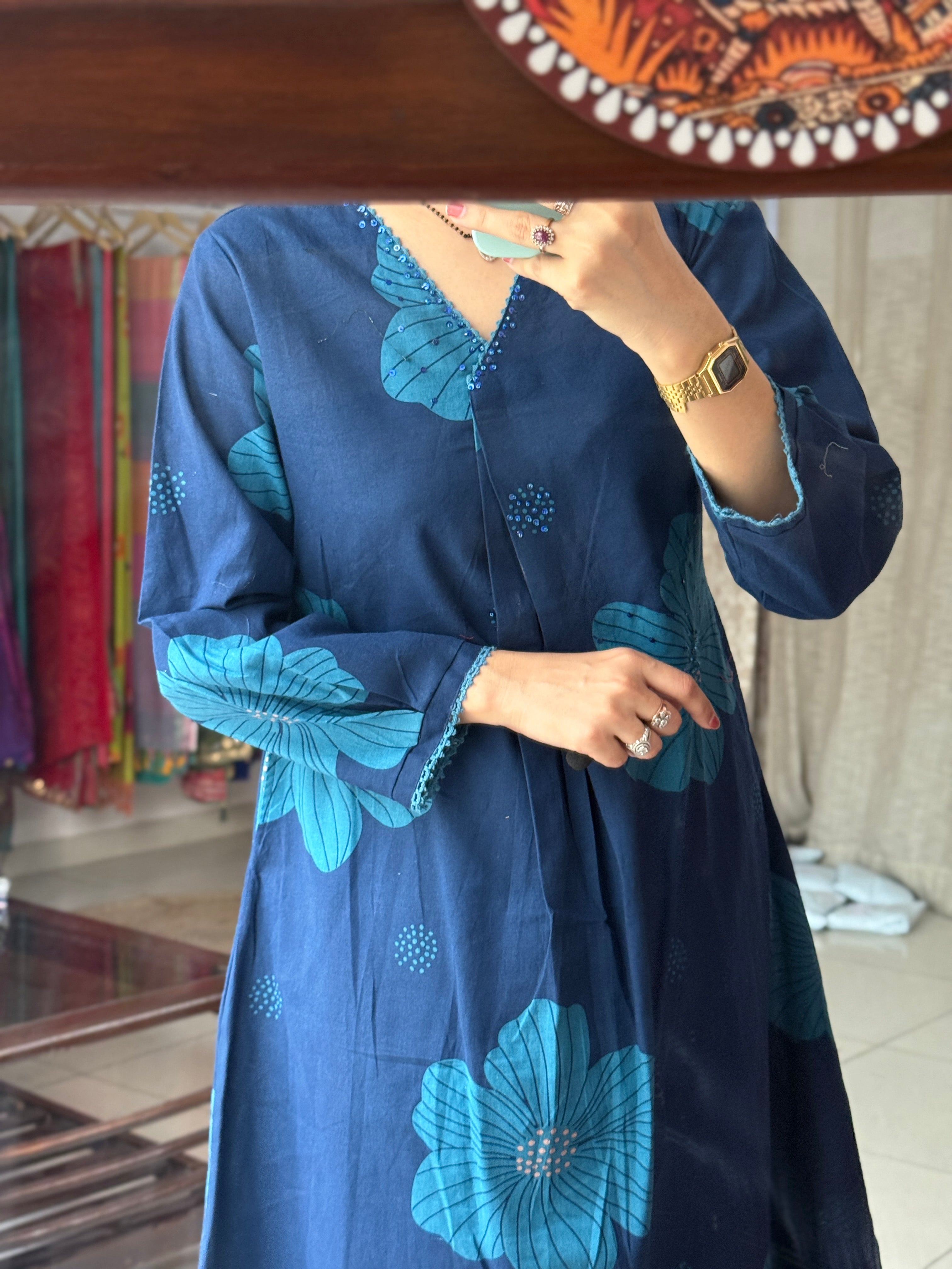Blue Floral Co-Ord Set for Women | Printed Ethnic Co-Ord Set