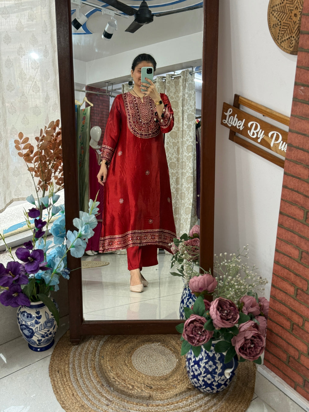 Red Gajji Silk Kurta Set for Women | Embroidered Ethnic Kurta Set