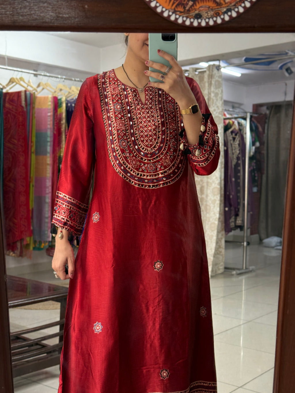 Red Gajji Silk Kurta Set for Women | Embroidered Ethnic Kurta Set