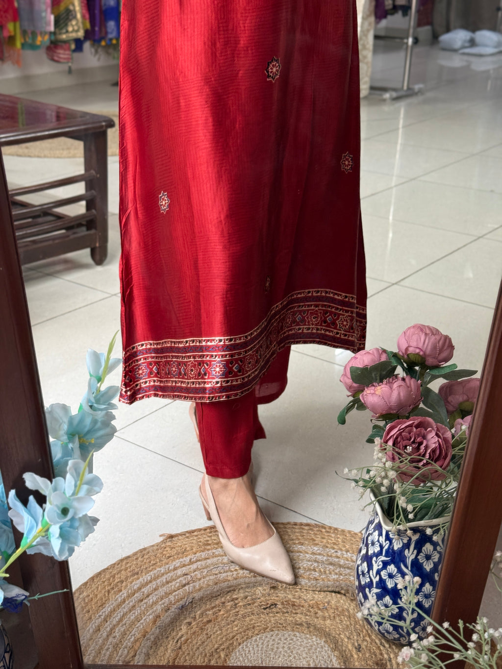 Red Gajji Silk Kurta Set for Women | Embroidered Ethnic Kurta Set