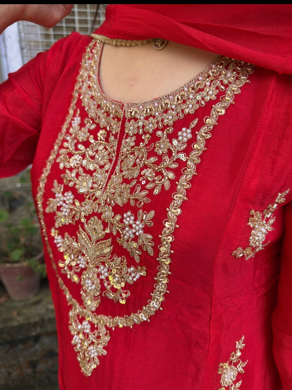 Karwachauth Special Heavy Hand Embroidered Suit | With Lining | Embroidered Dupatta | Chinon