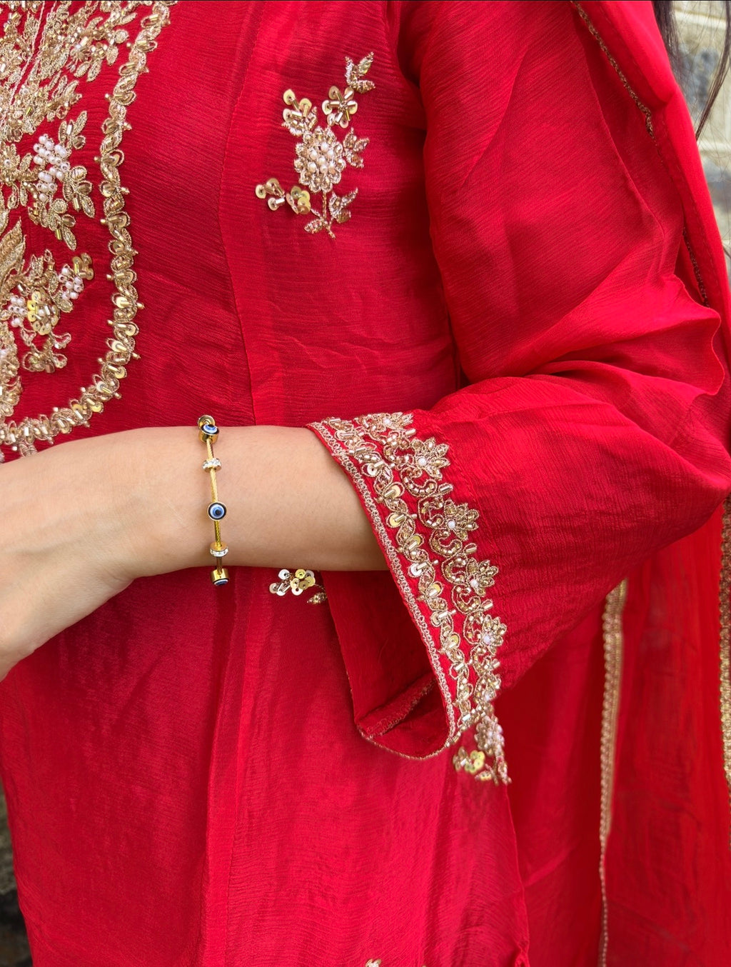 Karwachauth Special Heavy Hand Embroidered Suit | With Lining | Embroidered Dupatta | Chinon