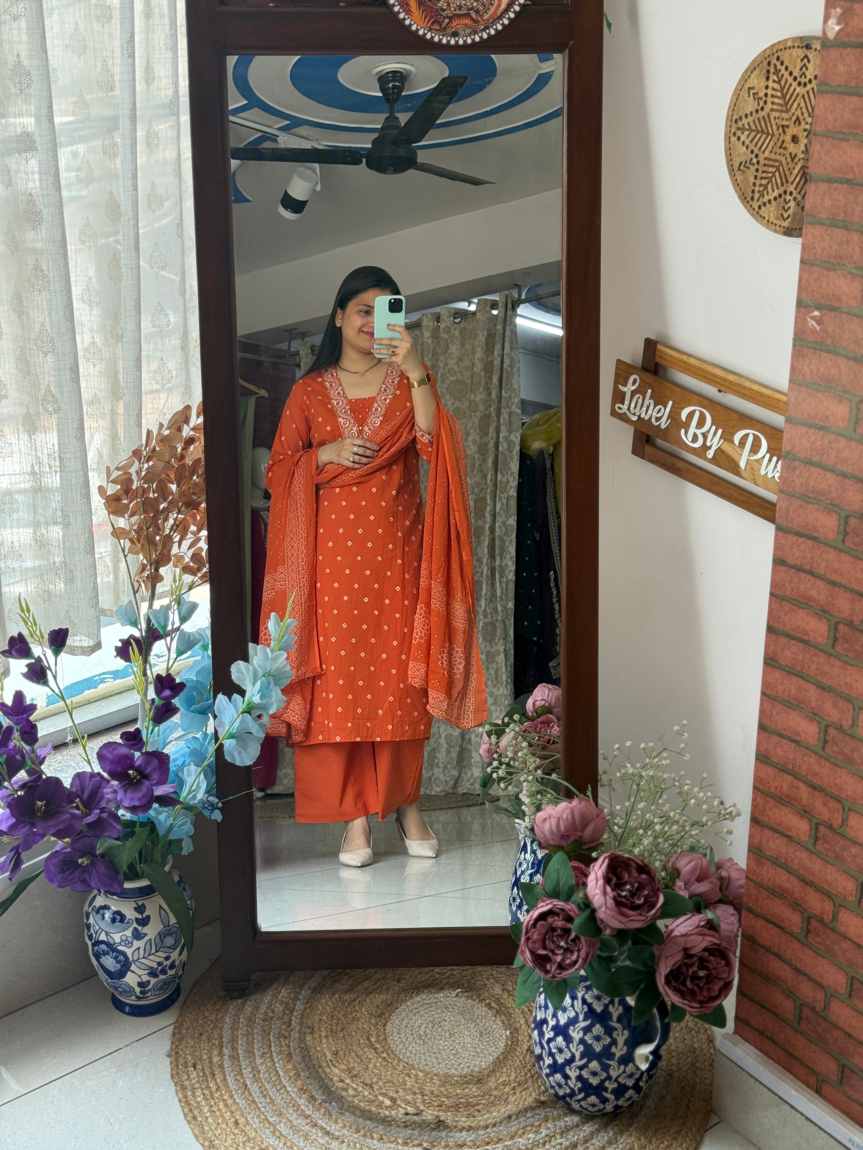 Orange Suit Set for Women | Embroidered Ethnic Suit with Dupatta