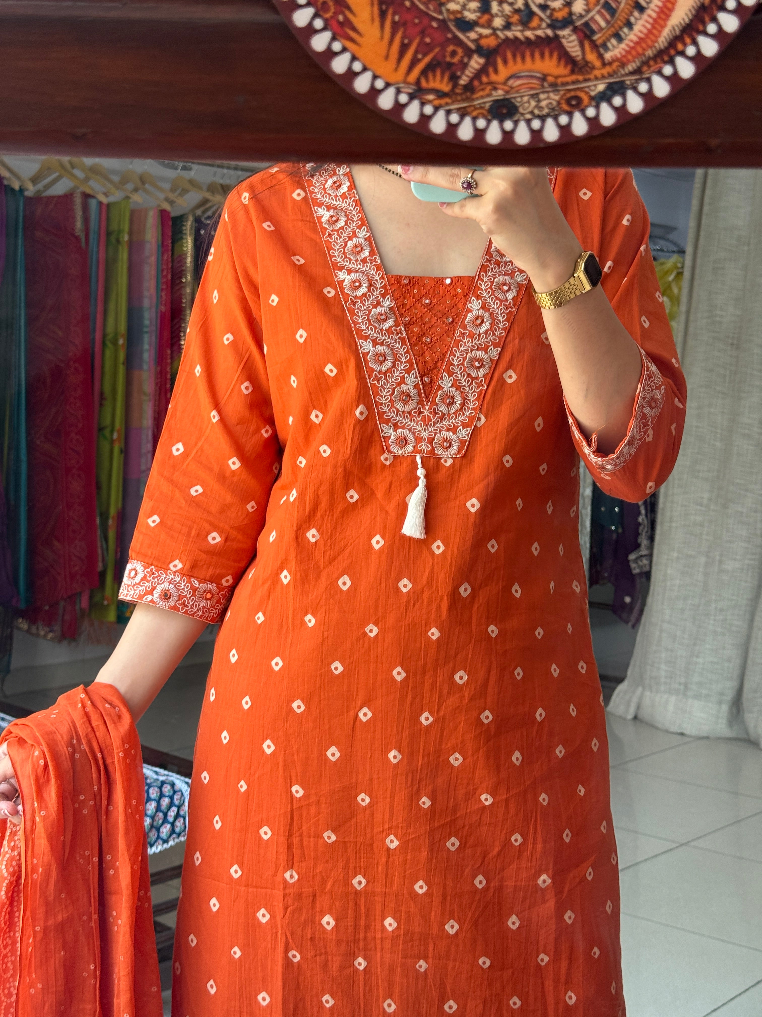 Orange Suit Set for Women | Embroidered Ethnic Suit with Dupatta