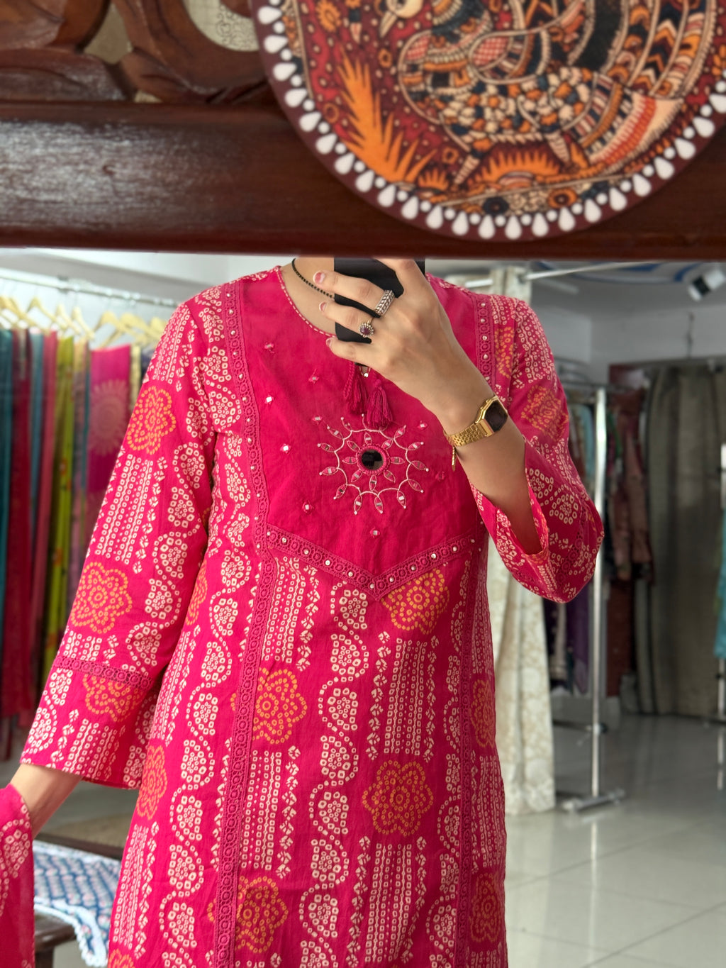 Pink Bandhani Suit Set for Women | Printed Ethnic Suit with Dupatta