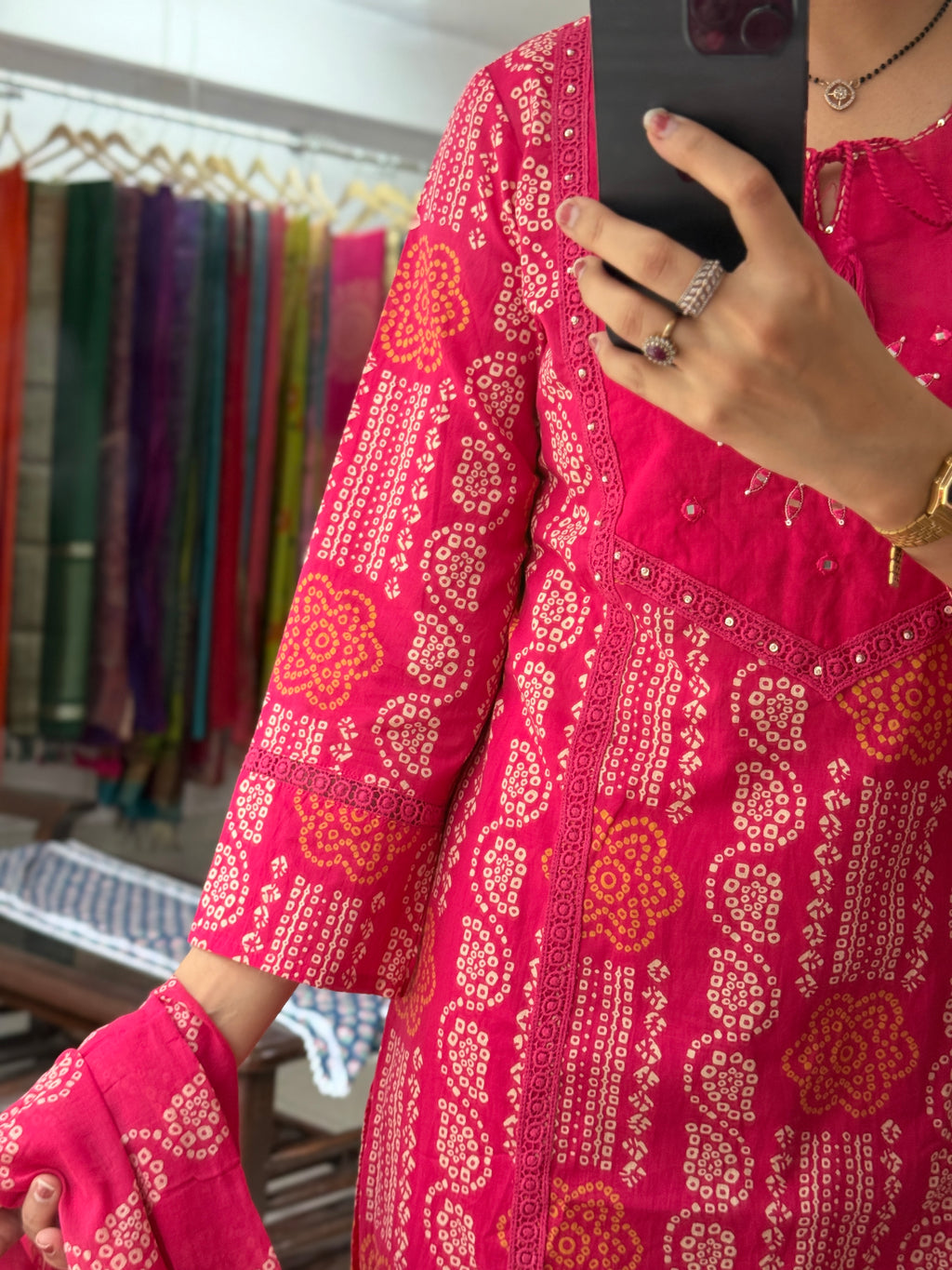 Pink Bandhani Suit Set for Women | Printed Ethnic Suit with Dupatta