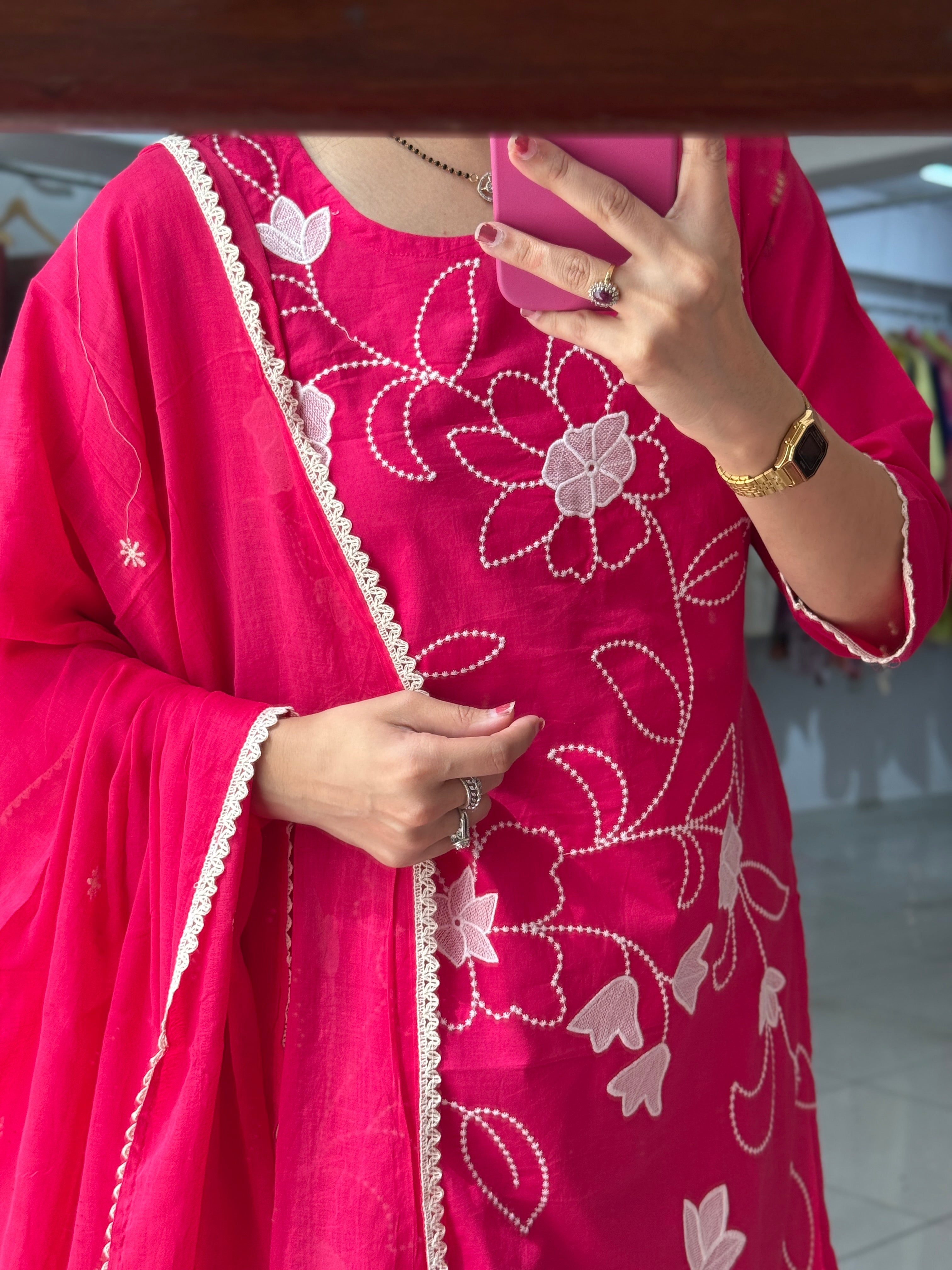 Red Maroon Embroidered Suit Set for Women | Festive Kurta Set with Dupatta