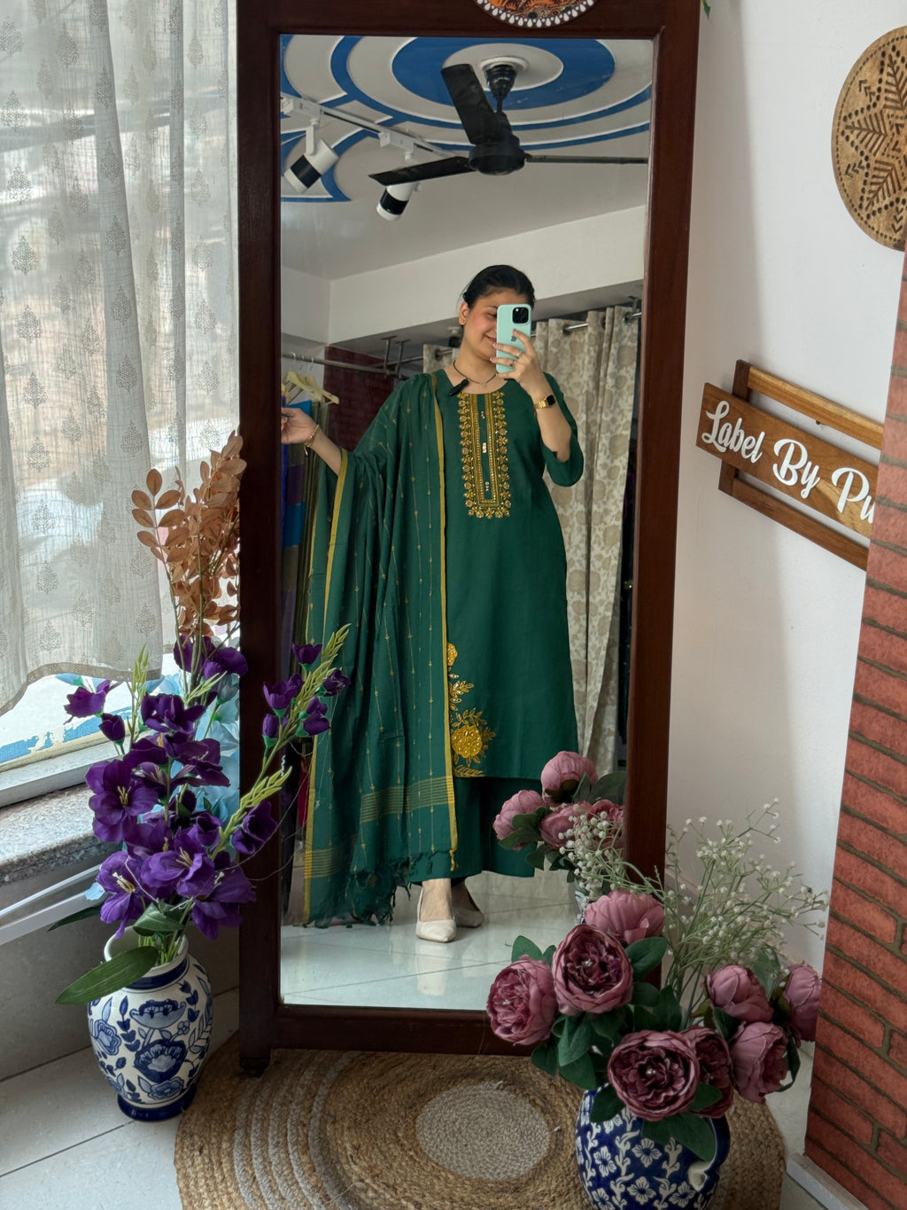 Green Teej Suit Set for Women | Embroidered Ethnic Suit with Dupatta