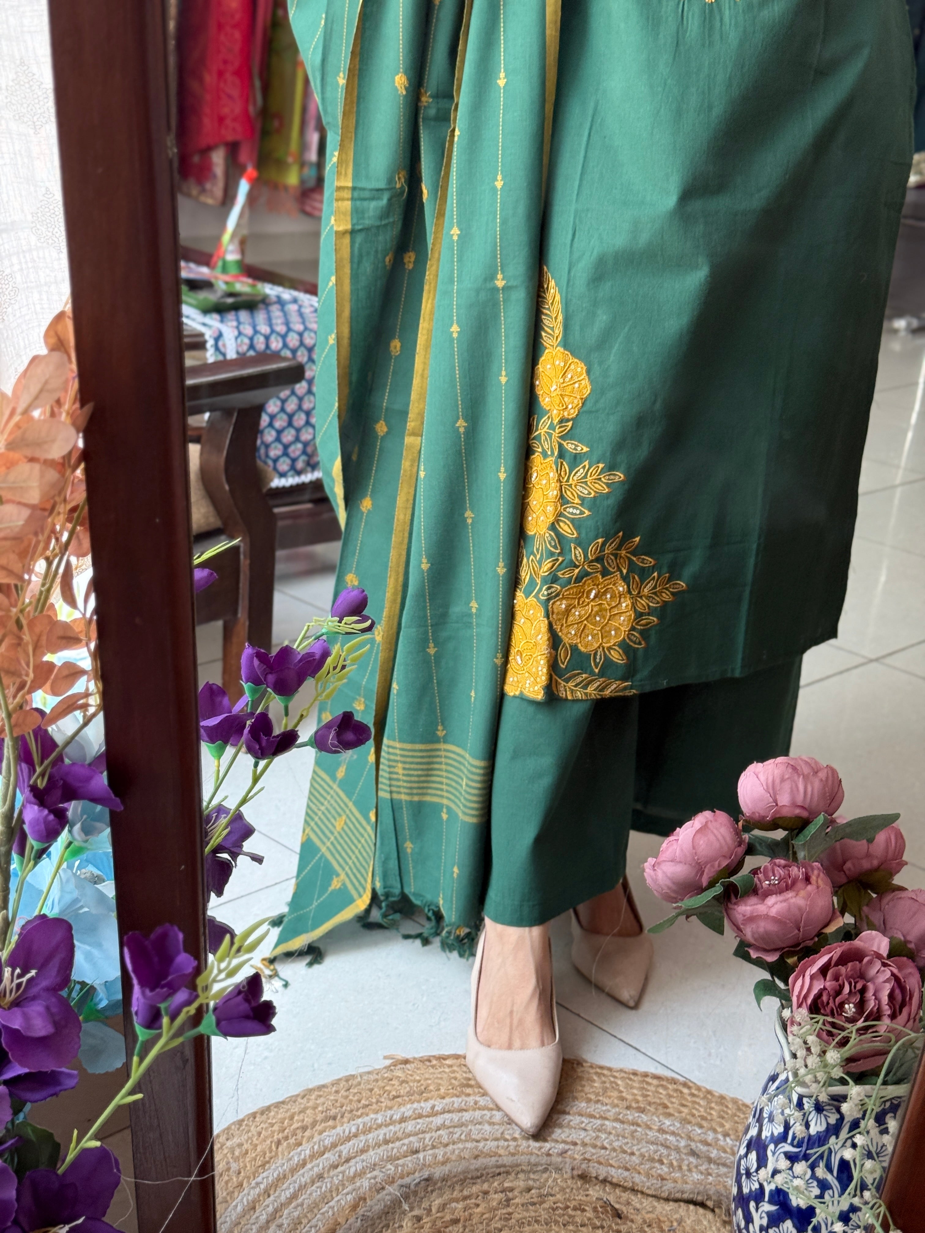 Green Teej Suit Set for Women | Embroidered Ethnic Suit with Dupatta