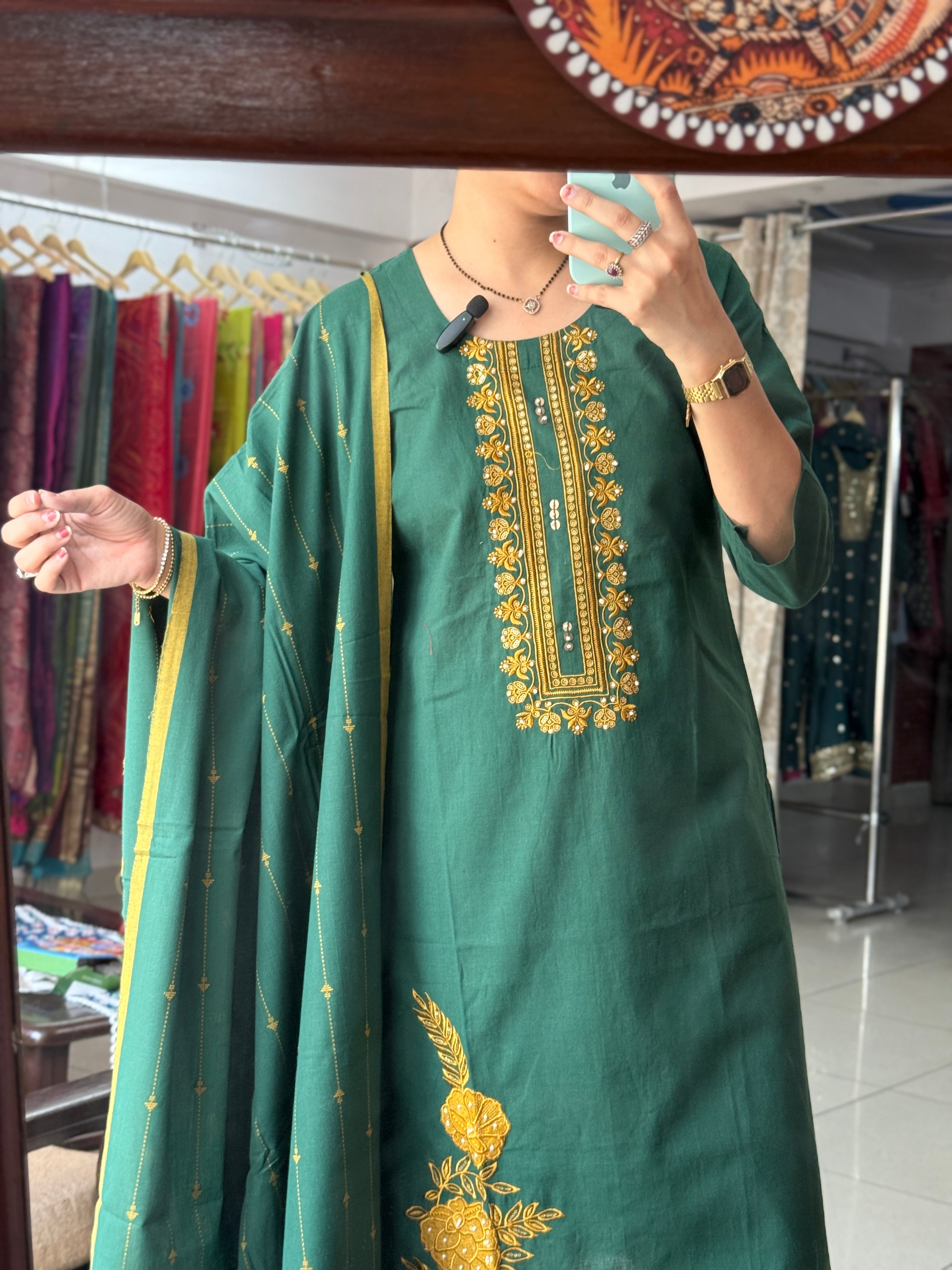 Green Teej Suit Set for Women | Embroidered Ethnic Suit with Dupatta