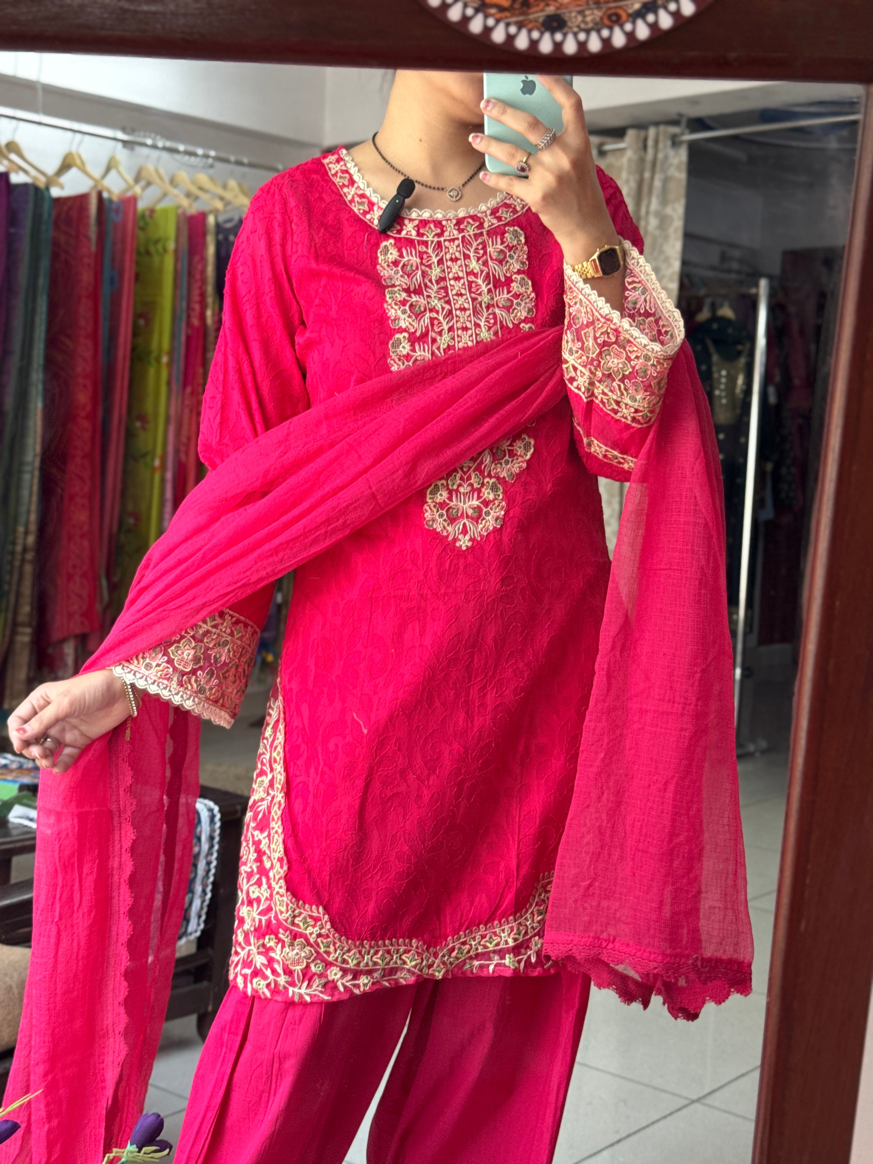 Pink Farshi Suit Set for Women | Embroidered Ethnic Suit with Dupatta