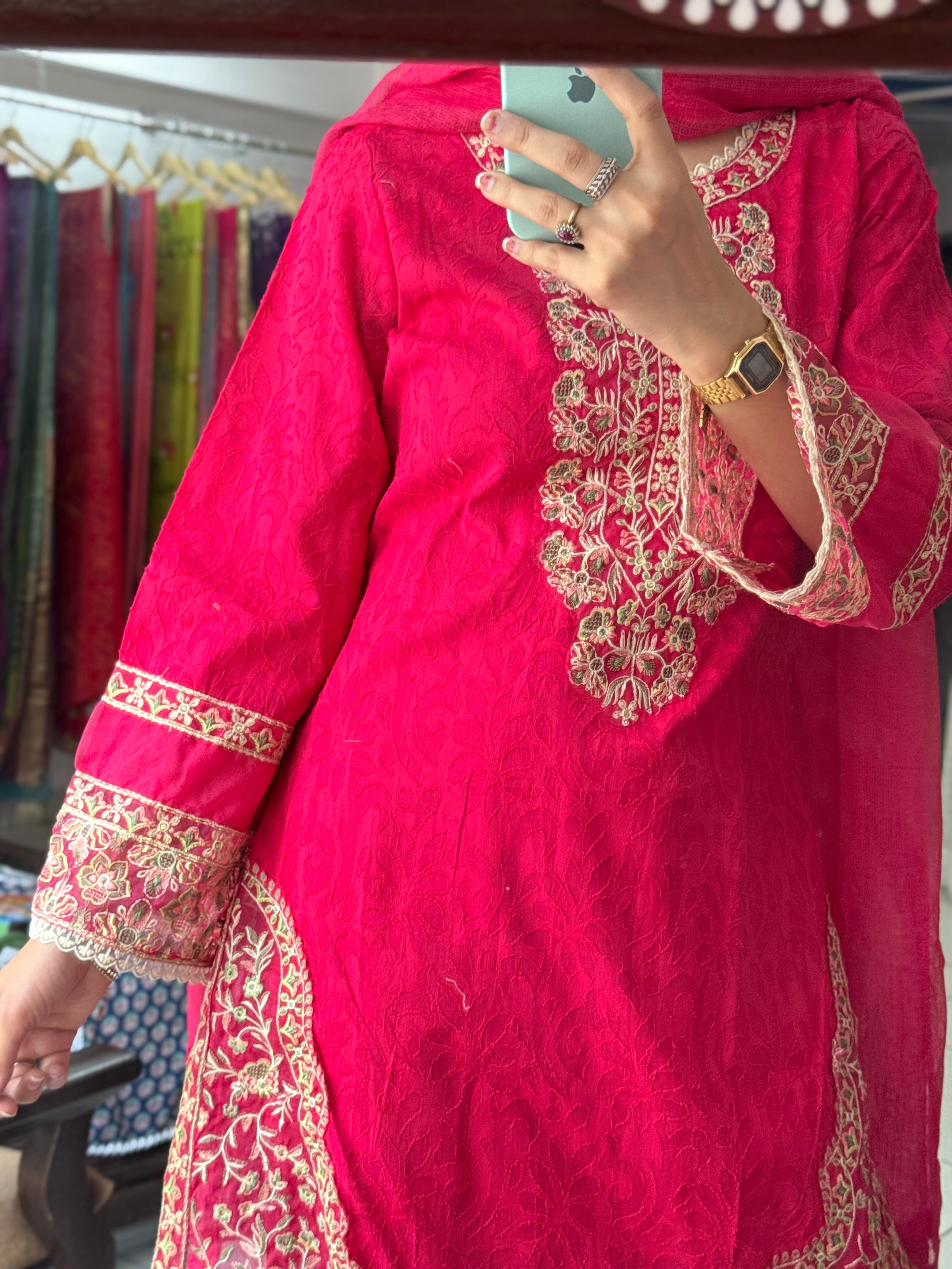 Pink Farshi Suit Set for Women | Embroidered Ethnic Suit with Dupatta