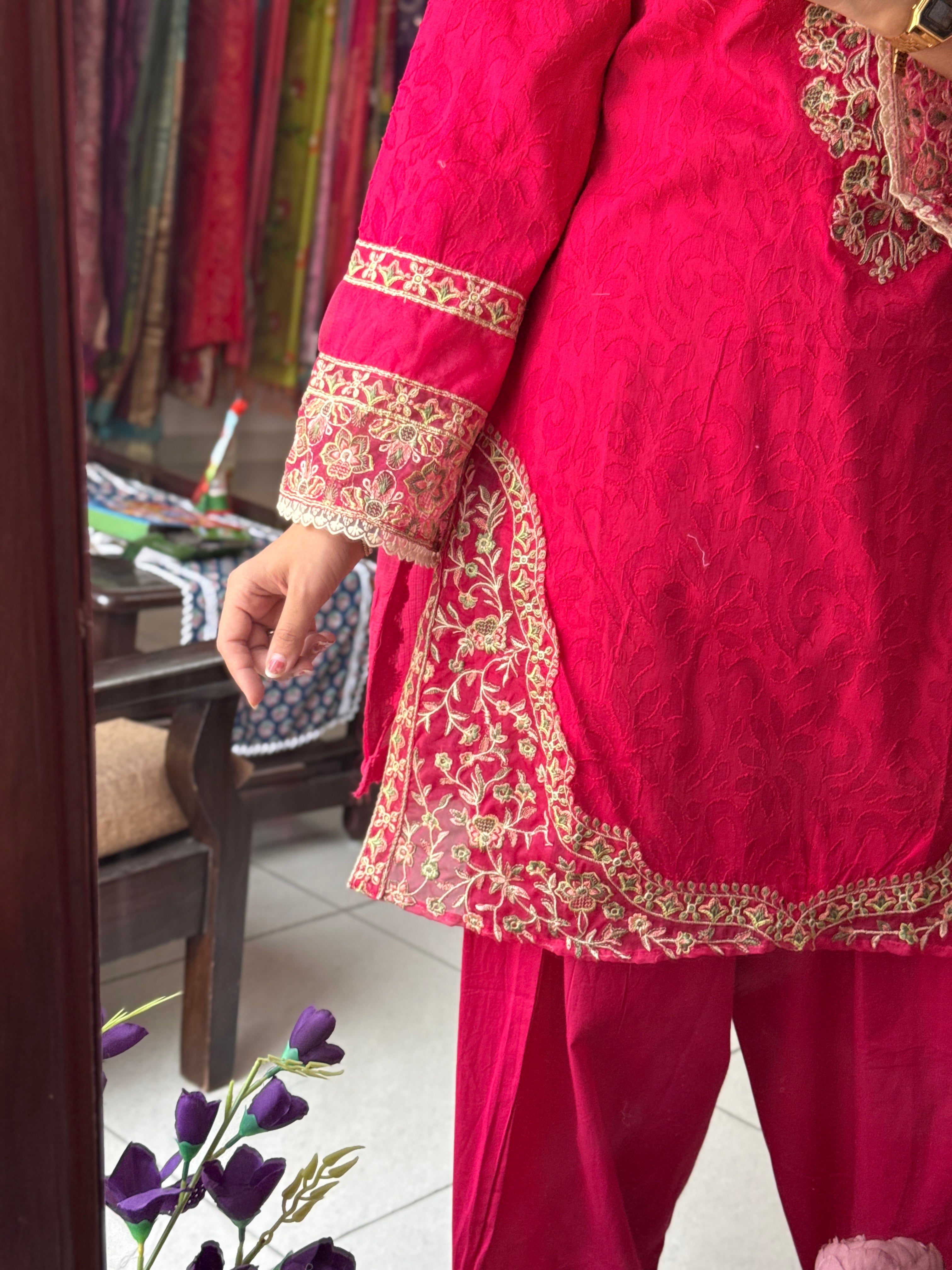 Pink Farshi Suit Set for Women | Embroidered Ethnic Suit with Dupatta