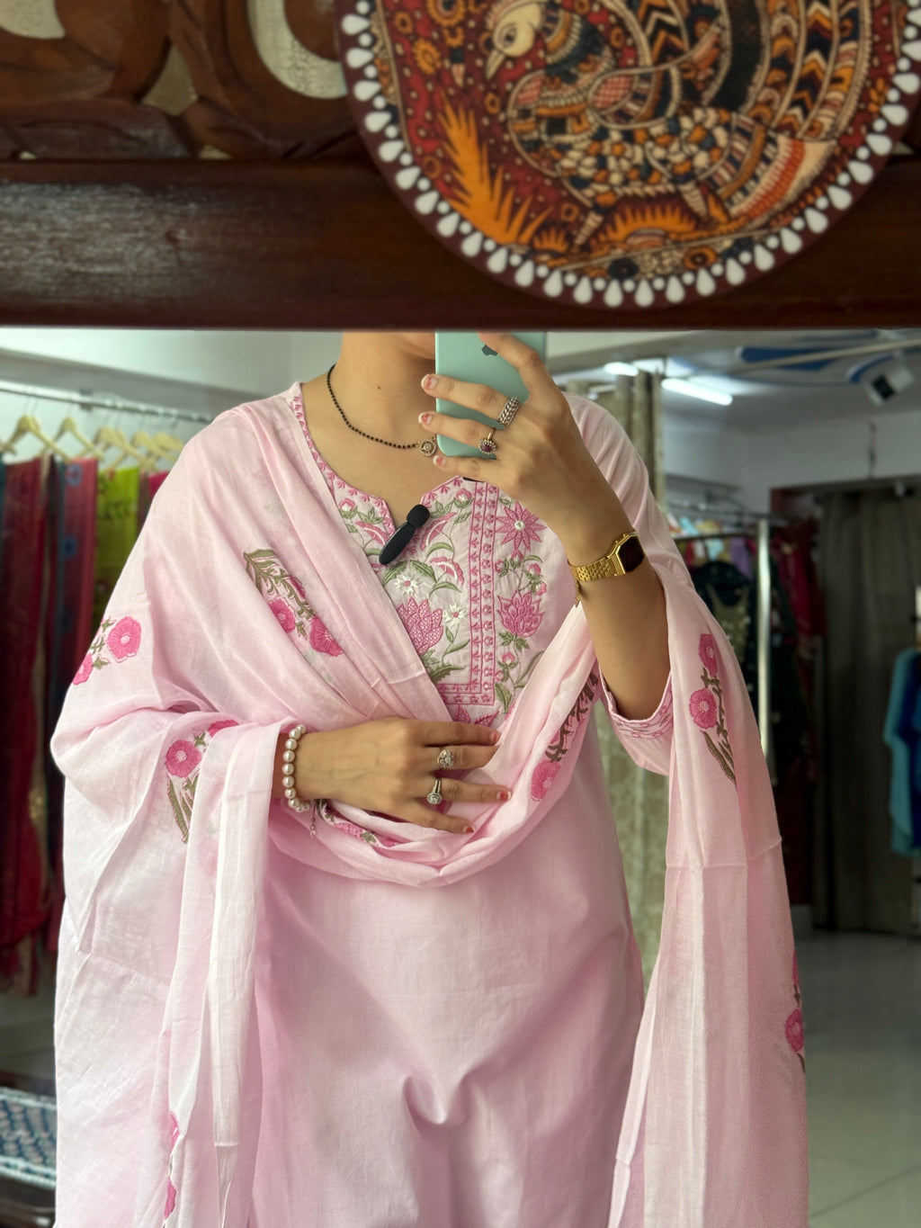 Baby Pink Embroidered Suit Set for Women | Floral Cotton Suit with Dupatta