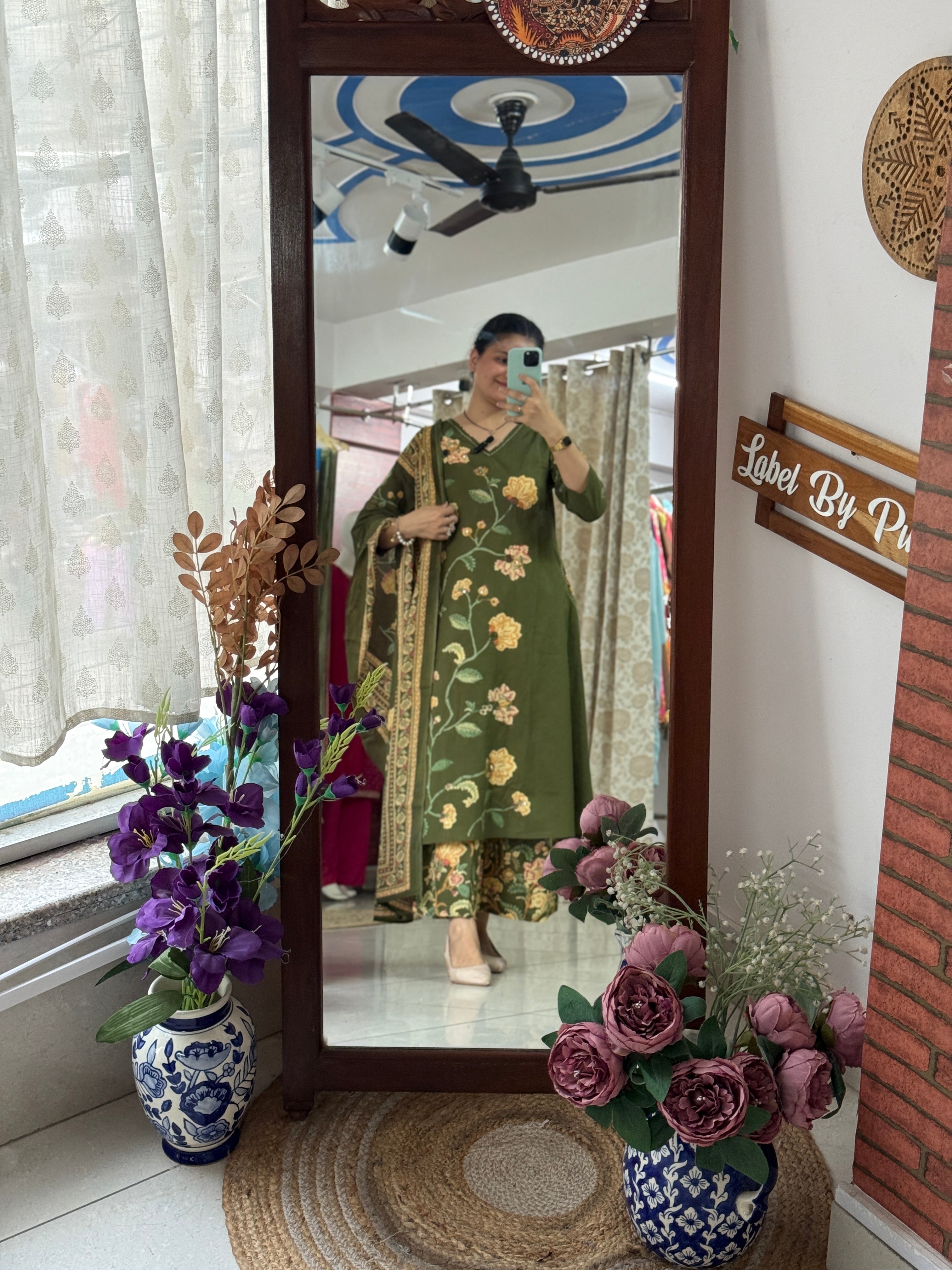 Green Floral Suit Set for Women | Printed Ethnic Suit with Dupatta