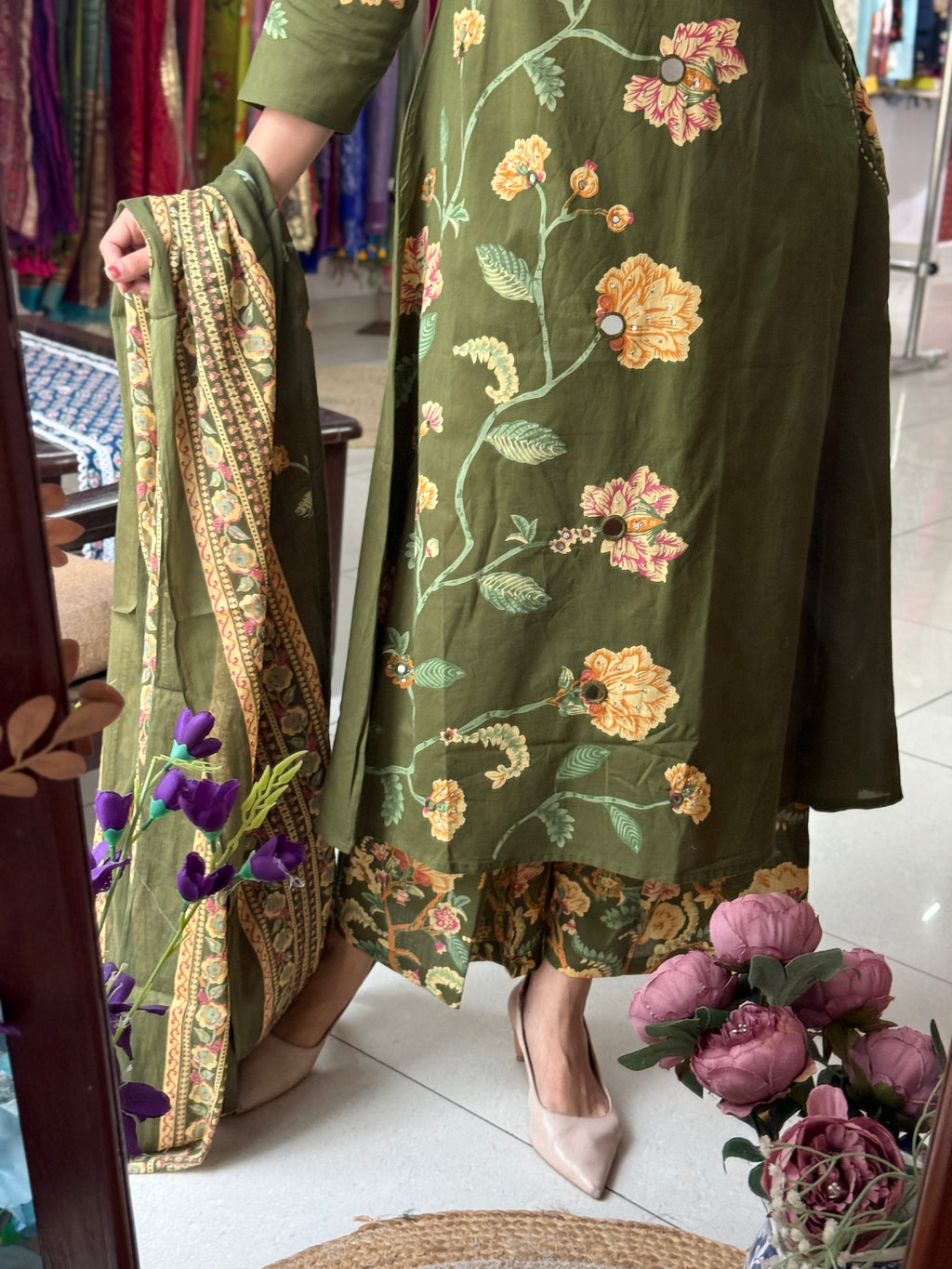 Green Floral Suit Set for Women | Printed Ethnic Suit with Dupatta