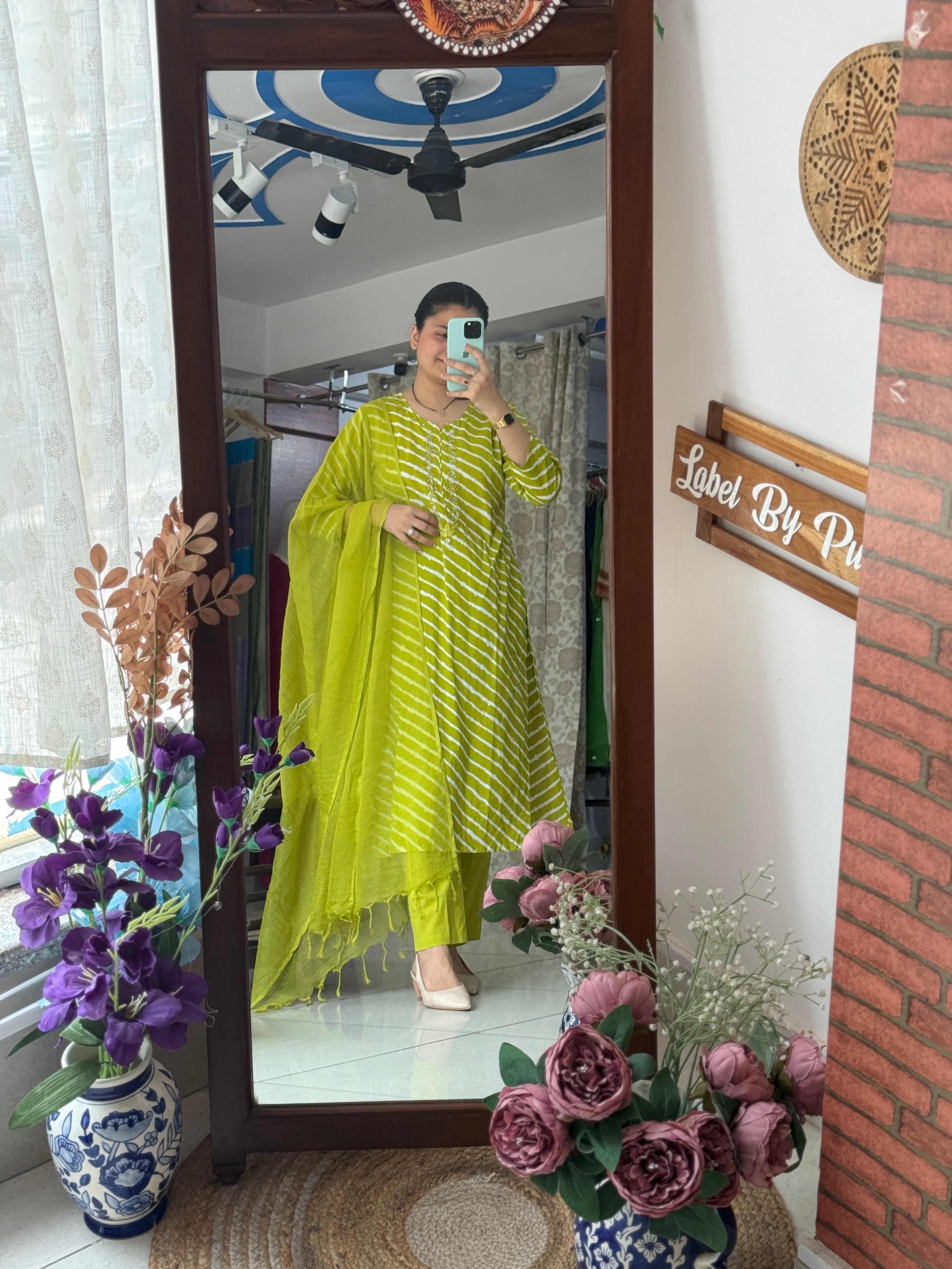 Green Leheriya Suit Set for Women | Cotton Ethnic Suit with Dupatta